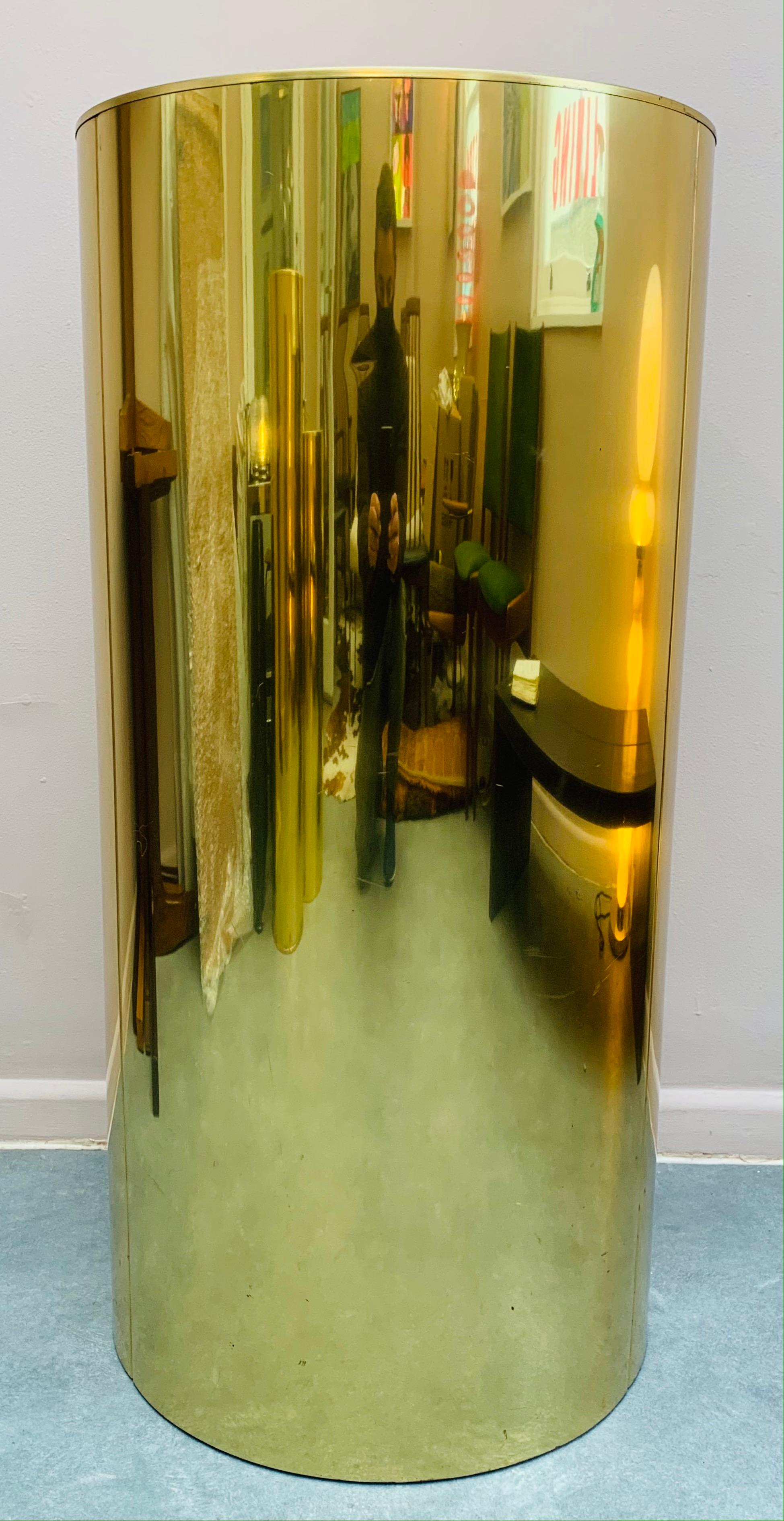 Mid-Century Modern 1986 Three Brass Cylindrical Display Pedestals by Curtis Jere for Artisan House
