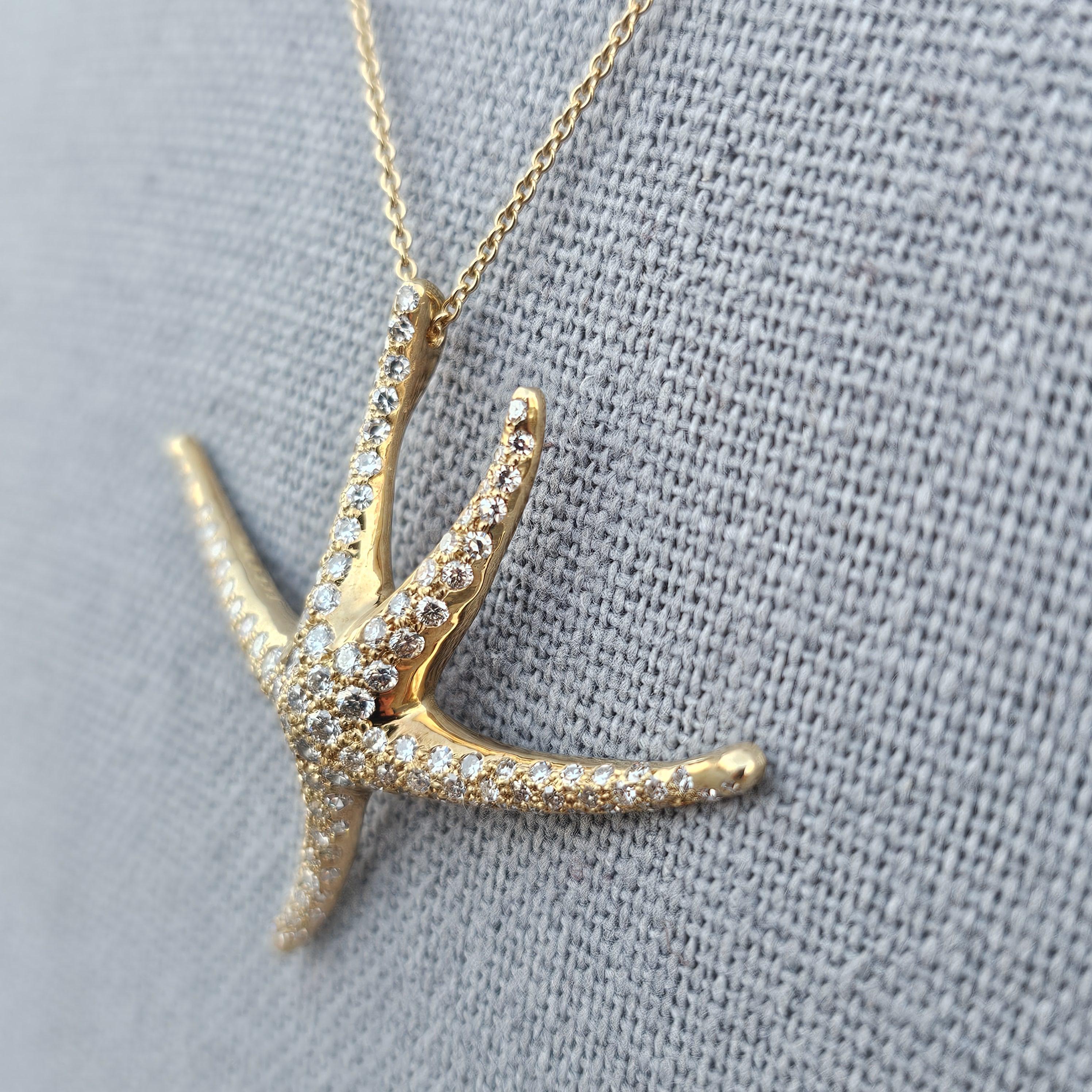 De las mujeres 1986 Tiffany & Co. Elsa Peretti Collar Colgante Estrella de Mar Diamante Pave Oro 18k