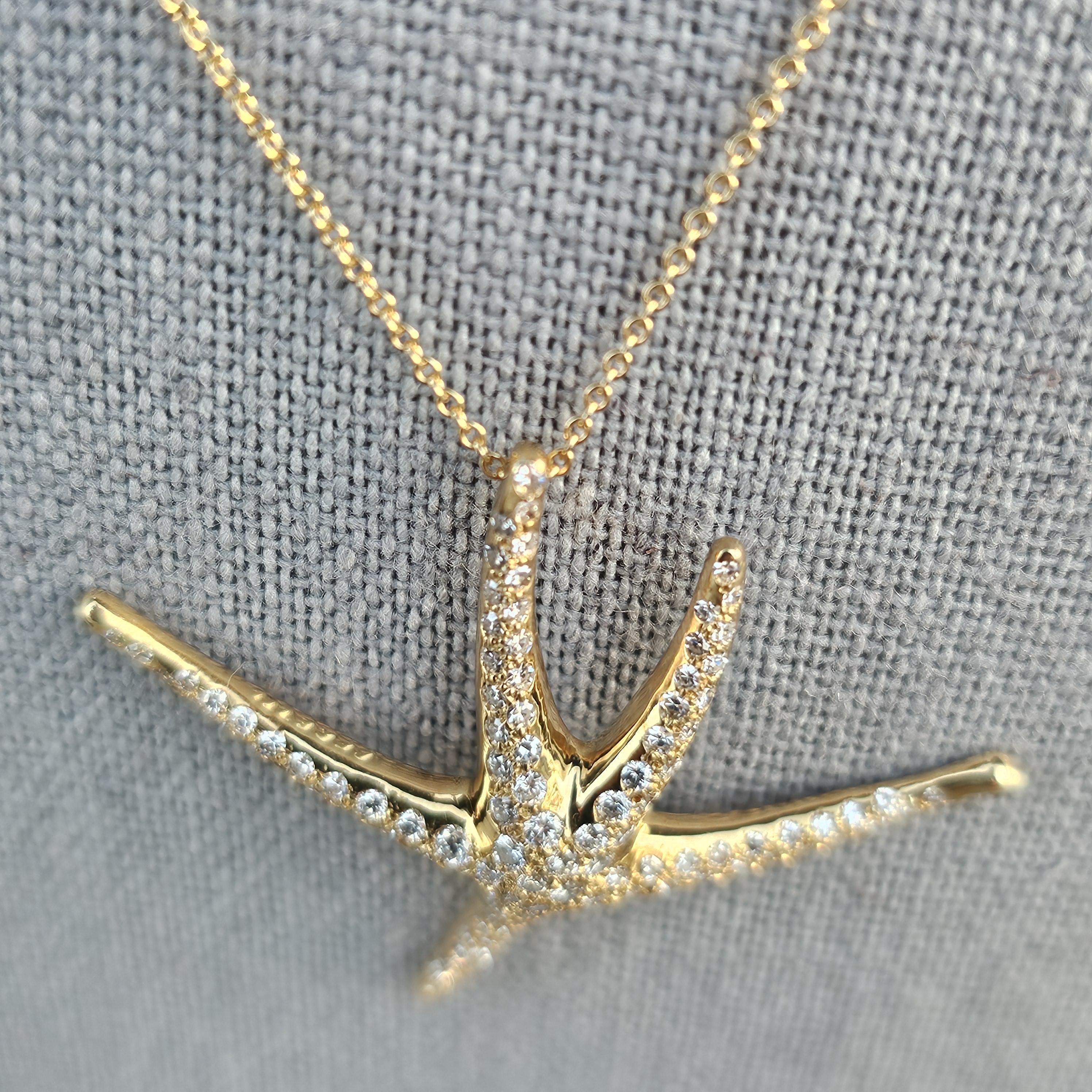 1986 Tiffany & Co. Elsa Peretti Collar Colgante Estrella de Mar Diamante Pave Oro 18k 2