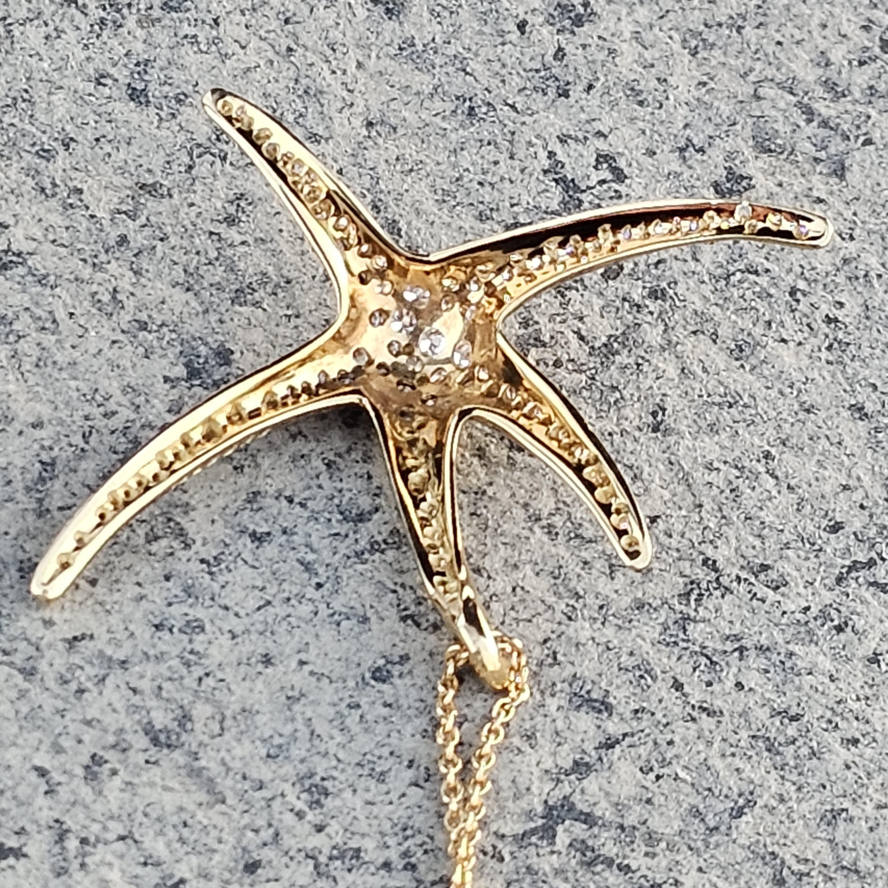1986 Tiffany & Co. Elsa Peretti Collar Colgante Estrella de Mar Diamante Pave Oro 18k 3
