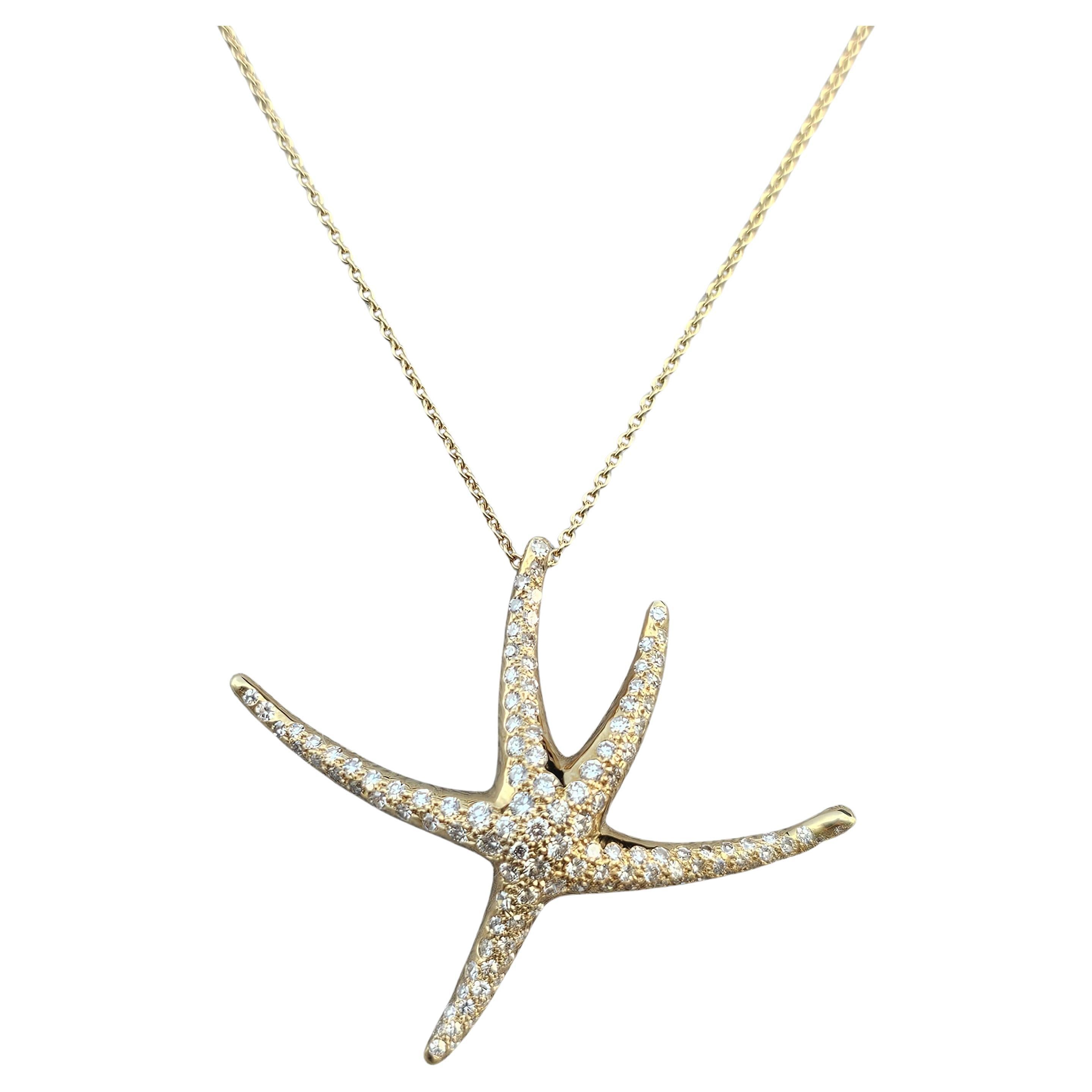 1986 Tiffany & Co. Elsa Peretti Collar Colgante Estrella de Mar Diamante Pave Oro 18k