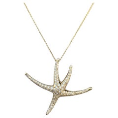 1986 Tiffany & Co. Elsa Peretti Collar Colgante Estrella de Mar Diamante Pave Oro 18k