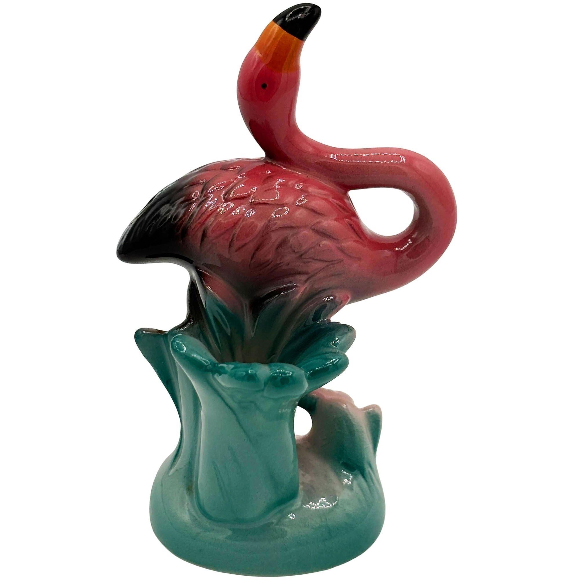 Moderne 1986 Tropical Pink Flamingo Ceramic Tabletop Bud Vase Set by Five & Dime en vente