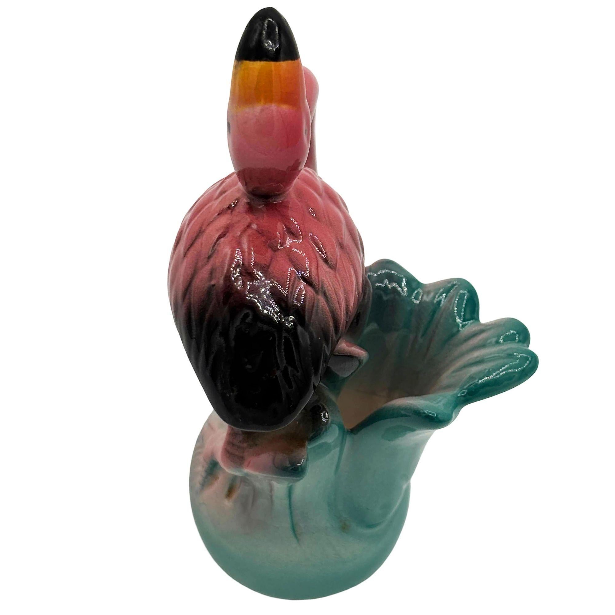 Sri-Lankais 1986 Tropical Pink Flamingo Ceramic Tabletop Bud Vase Set by Five & Dime en vente
