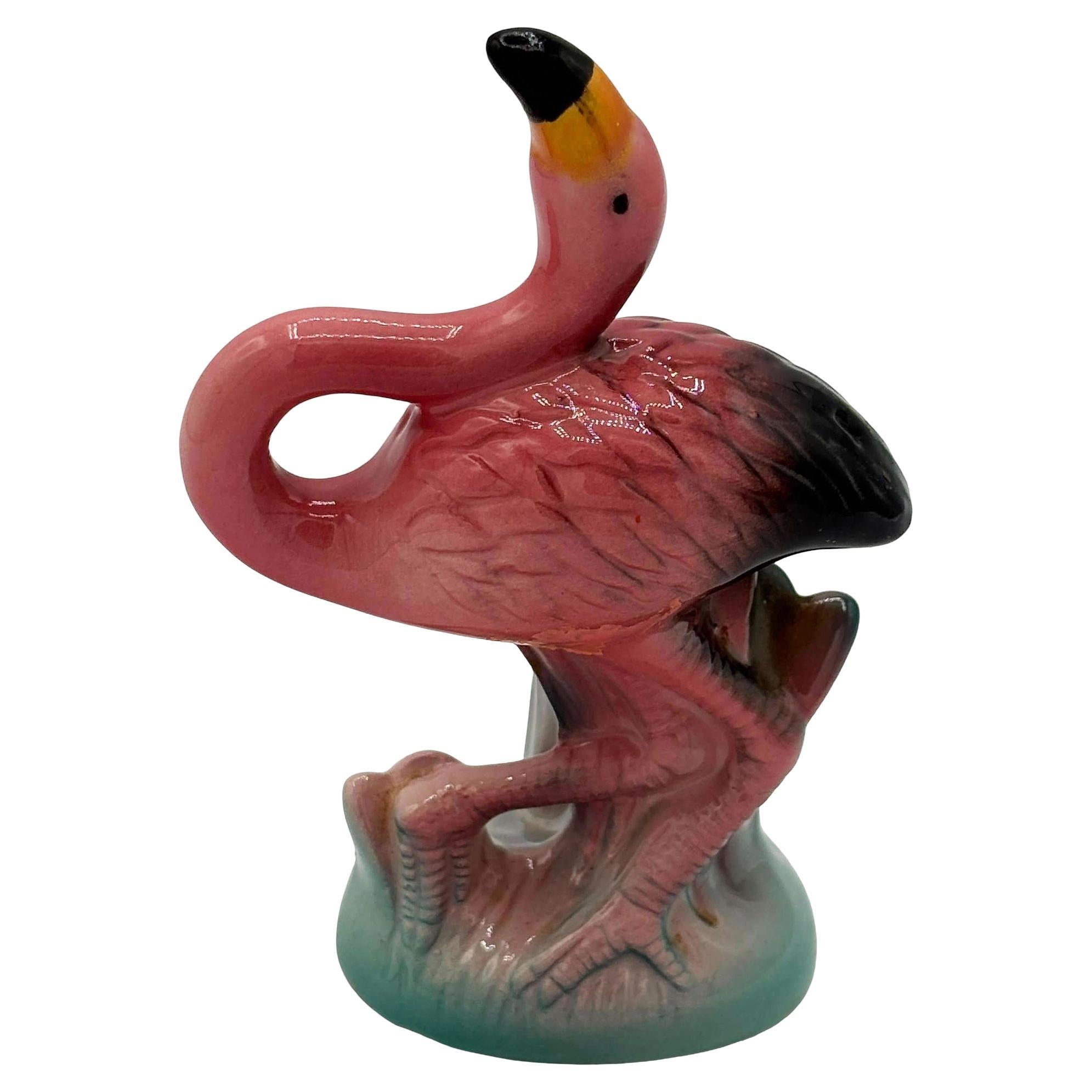 1986 Tropical Pink Flamingo Keramik Tischvase Set von Five & Dime