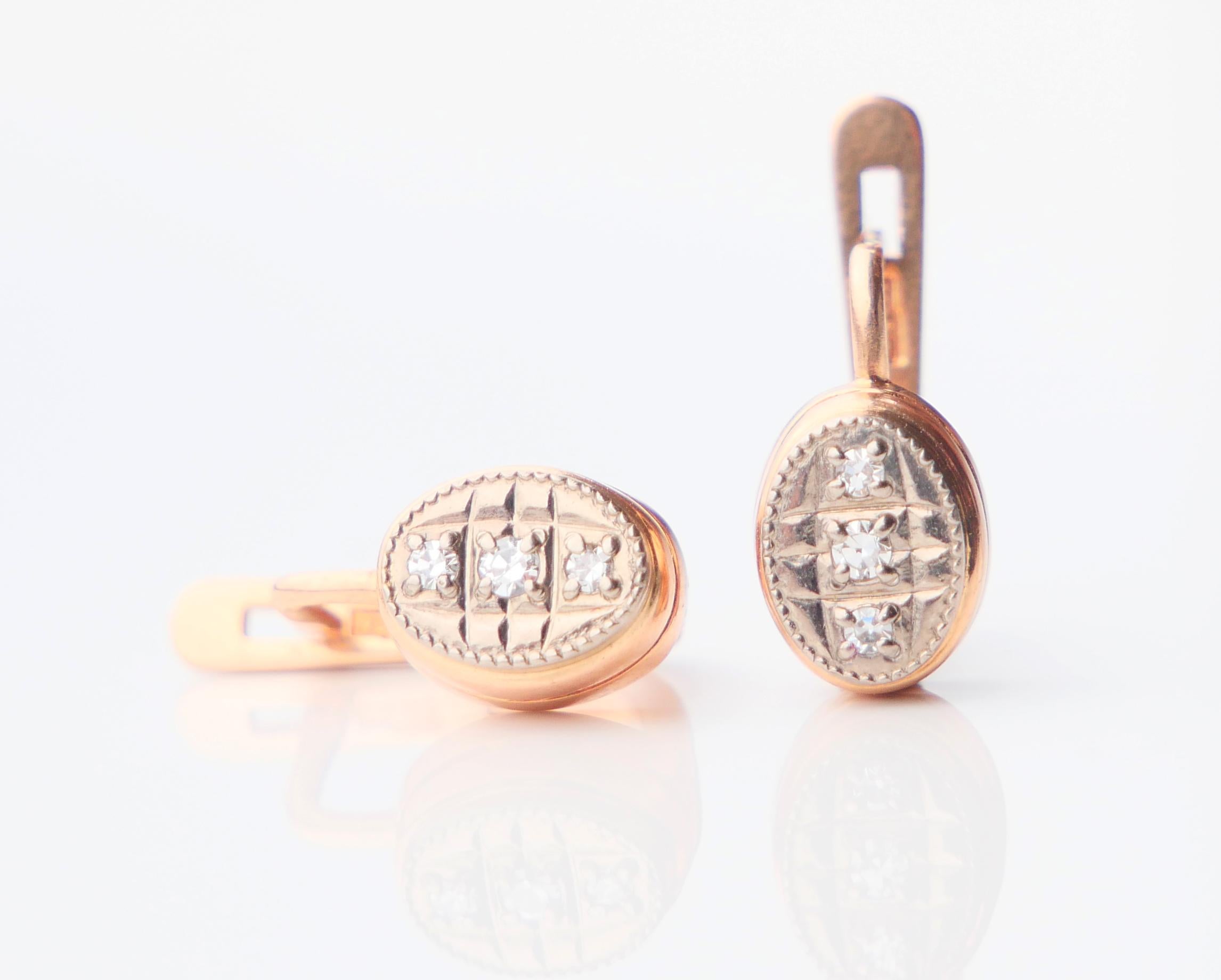 1986 UdSSR Ukrainische Ohrringe Diamanten massiv 14K Rose Weißgold / 3.32gr im Angebot 5