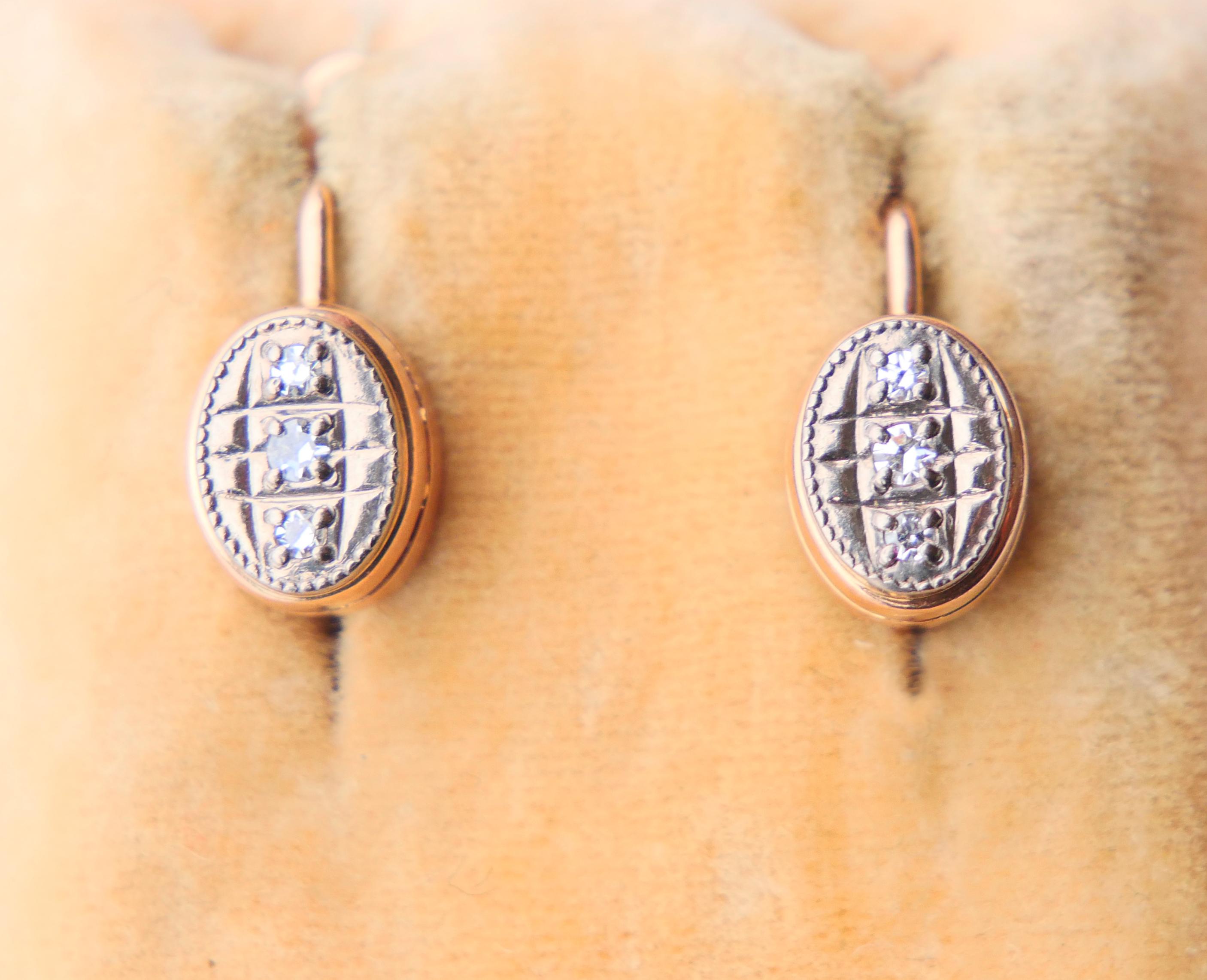 1986 UdSSR Ukrainische Ohrringe Diamanten massiv 14K Rose Weißgold / 3.32gr (Retro) im Angebot