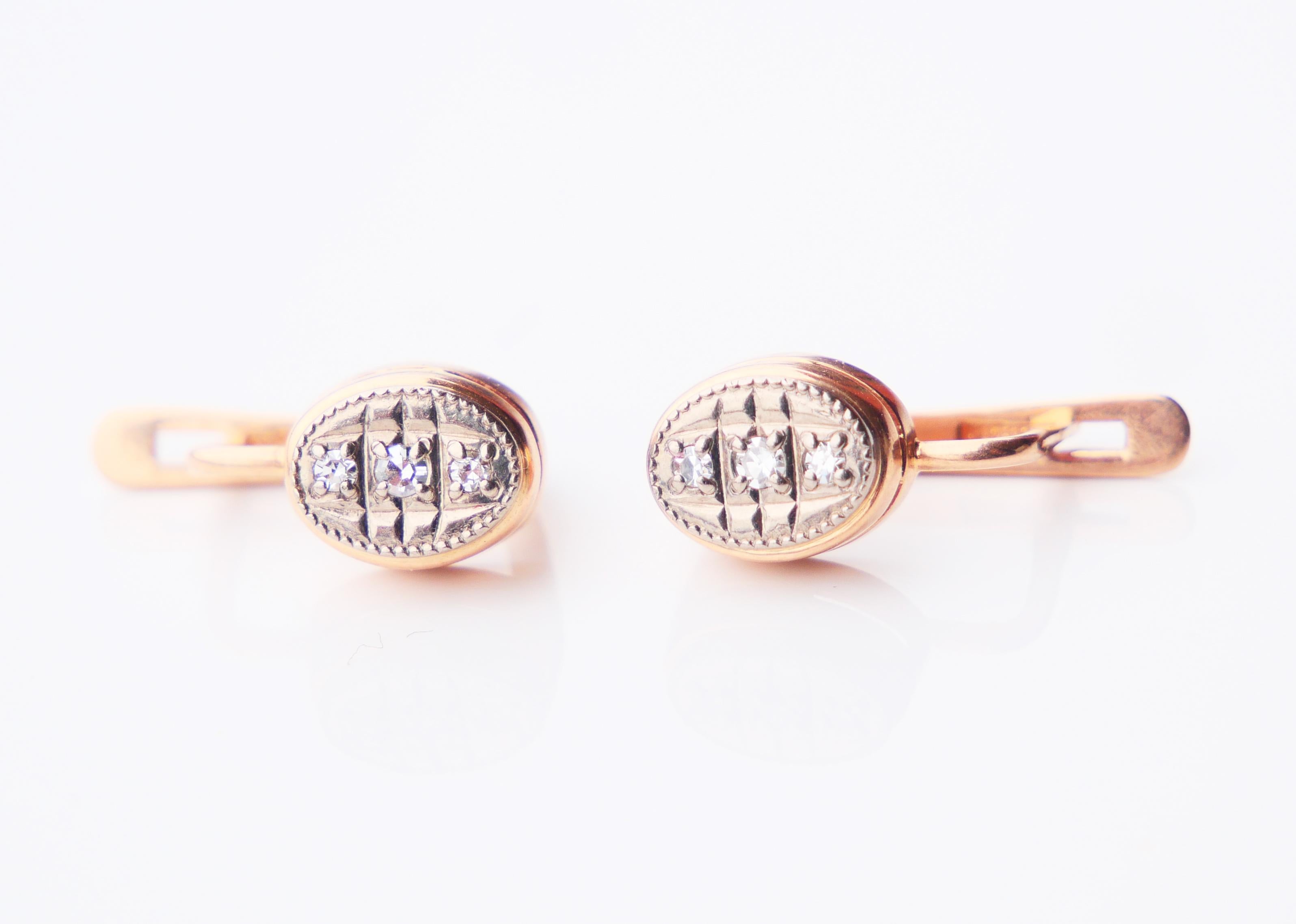 1986 UdSSR Ukrainische Ohrringe Diamanten massiv 14K Rose Weißgold / 3.32gr im Angebot 2