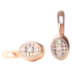 1986 USSR Ukrainian Earrings Diamonds solid 14K Rose White Gold / 3.32gr
