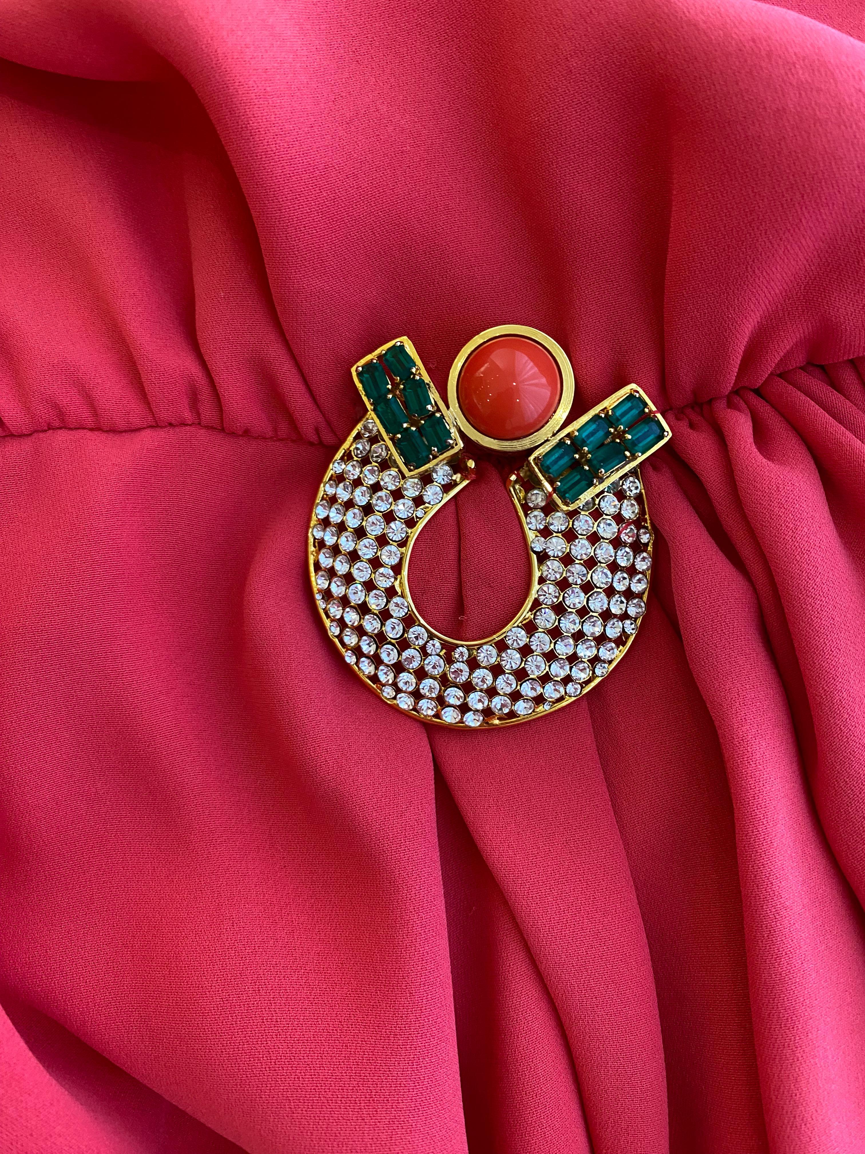 1986 Valentino Red Dress with Jeweled collar For Sale 2