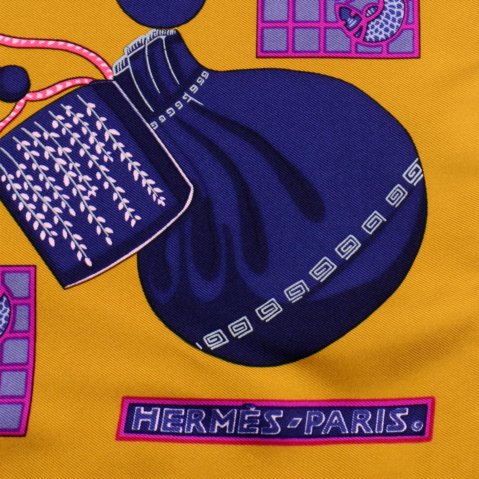 1986 Vintage Hermes Annie Faivre Kimonos Et Inros Gold, Lila & Rosa Seidenschal 5