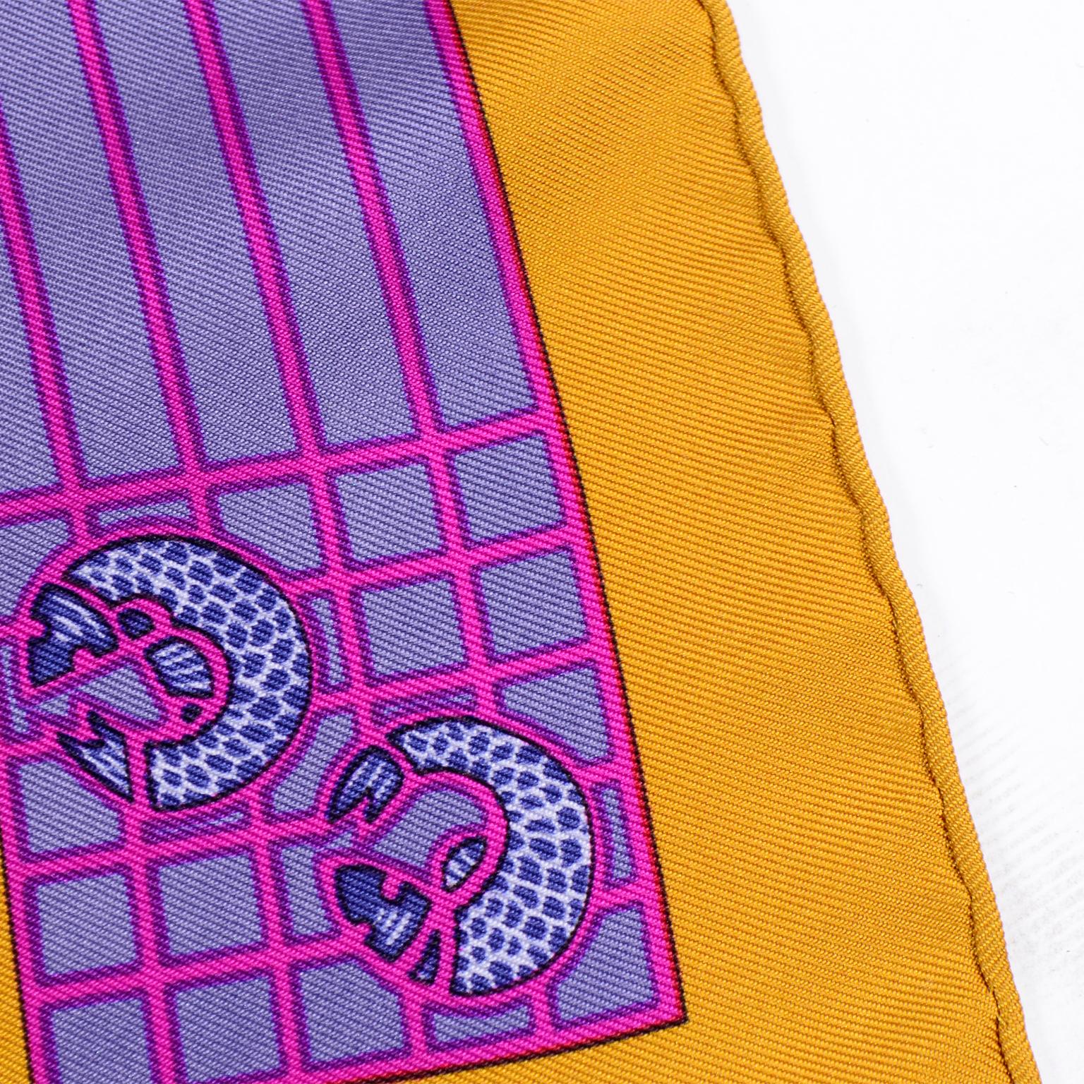 1986 Vintage Hermes Annie Faivre Kimonos Et Inros Gold, Lila & Rosa Seidenschal 3