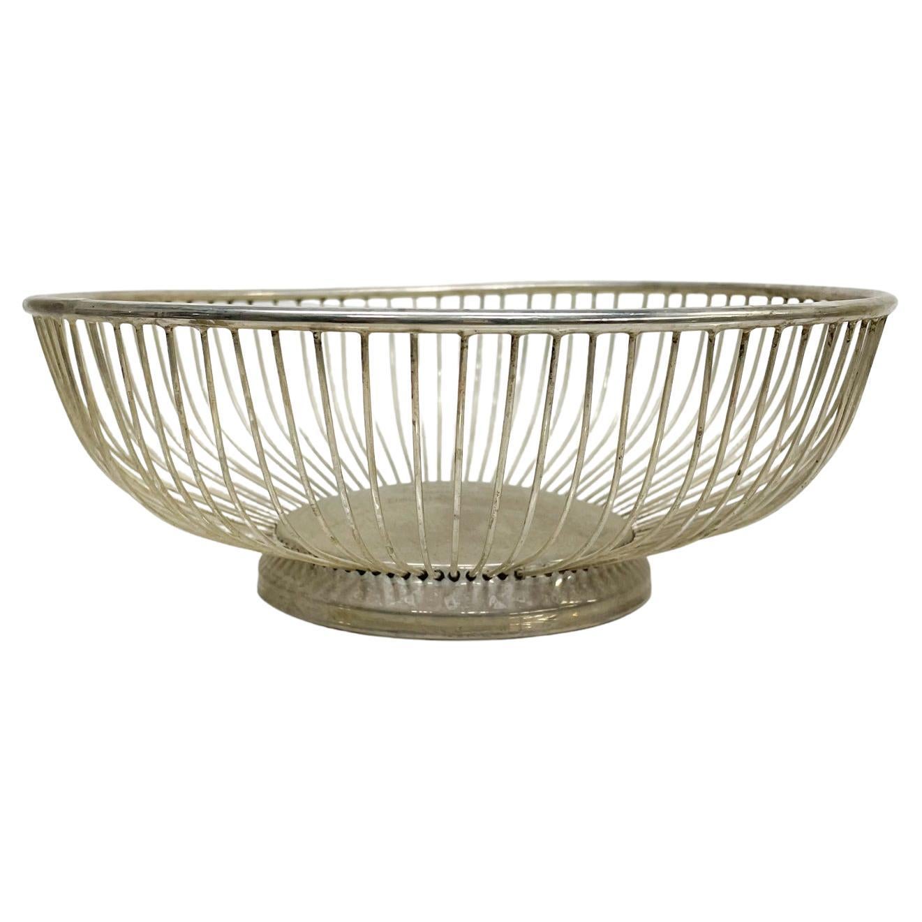 1960s Silverplate Wire Basket Fruit Bowl Centerpiece Stylish Catch All Hong Kong