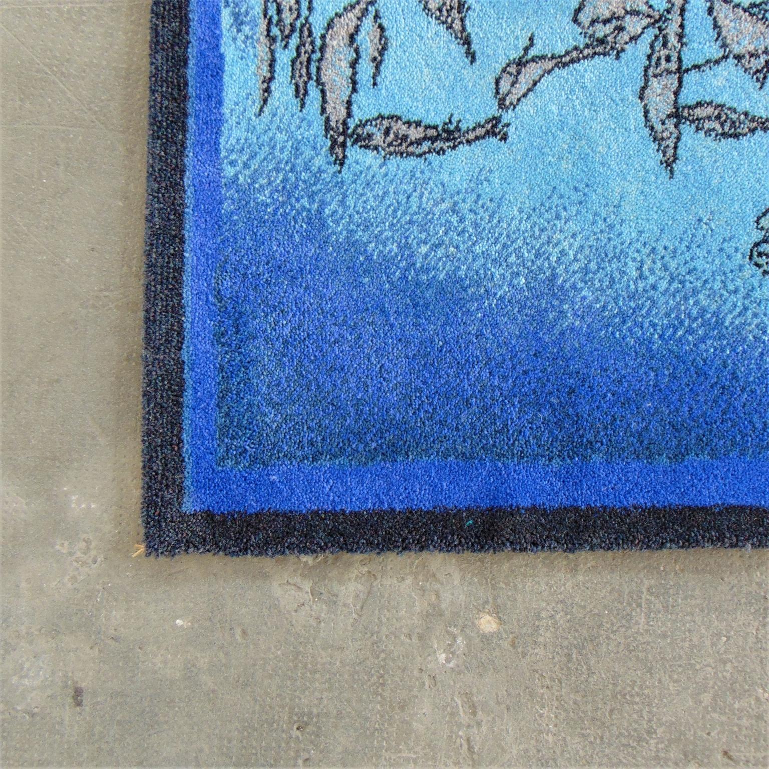 1986 Woollen Blue Rug Paul Klee Fischbild Ege Artline Matching Cushion, Denmark 2