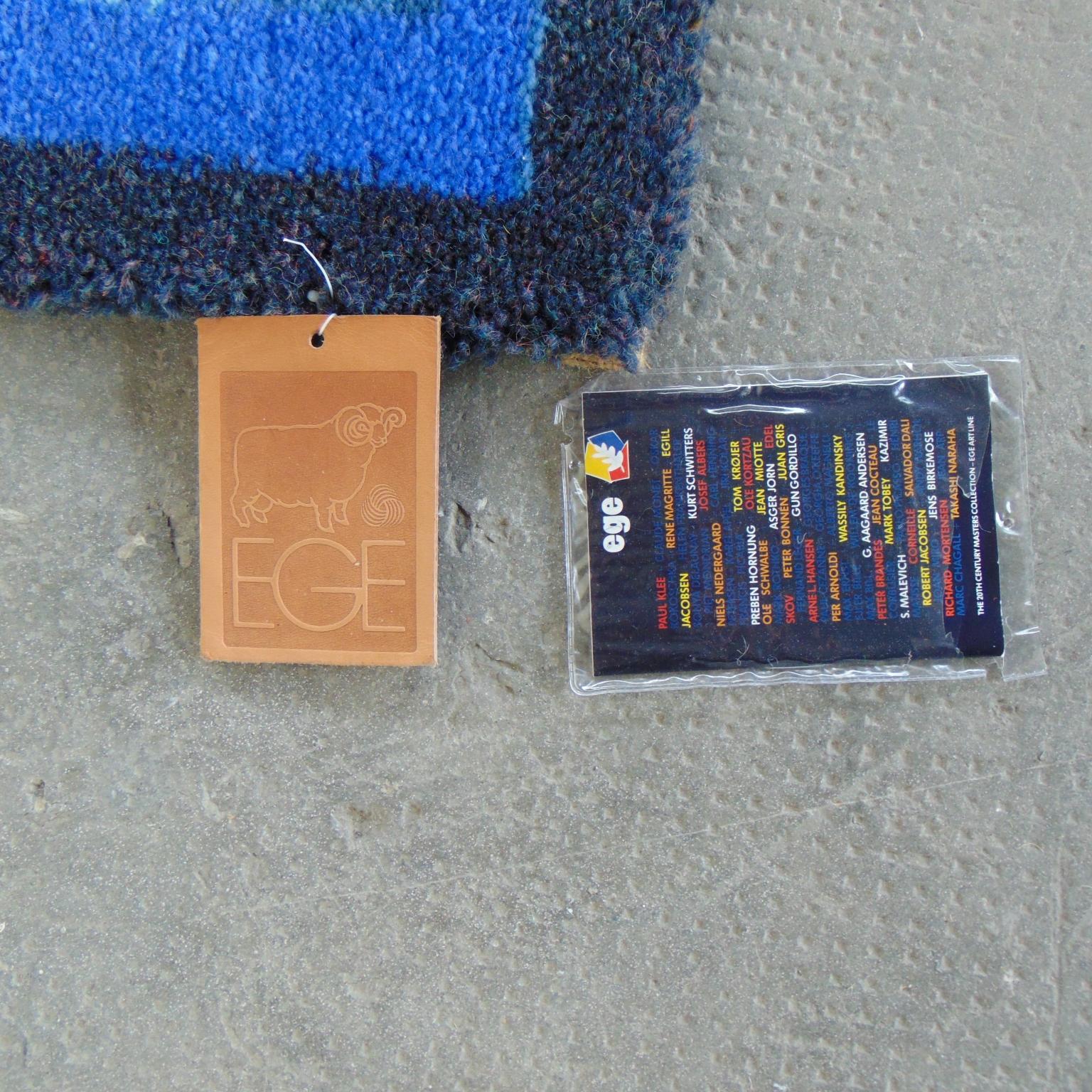 1986 Woollen Blue Rug Paul Klee Fischbild Ege Artline Matching Cushion, Denmark 8