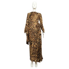 1986 Yves Saint Laurent leopard printed silk RUNWAY dress with large hip slit