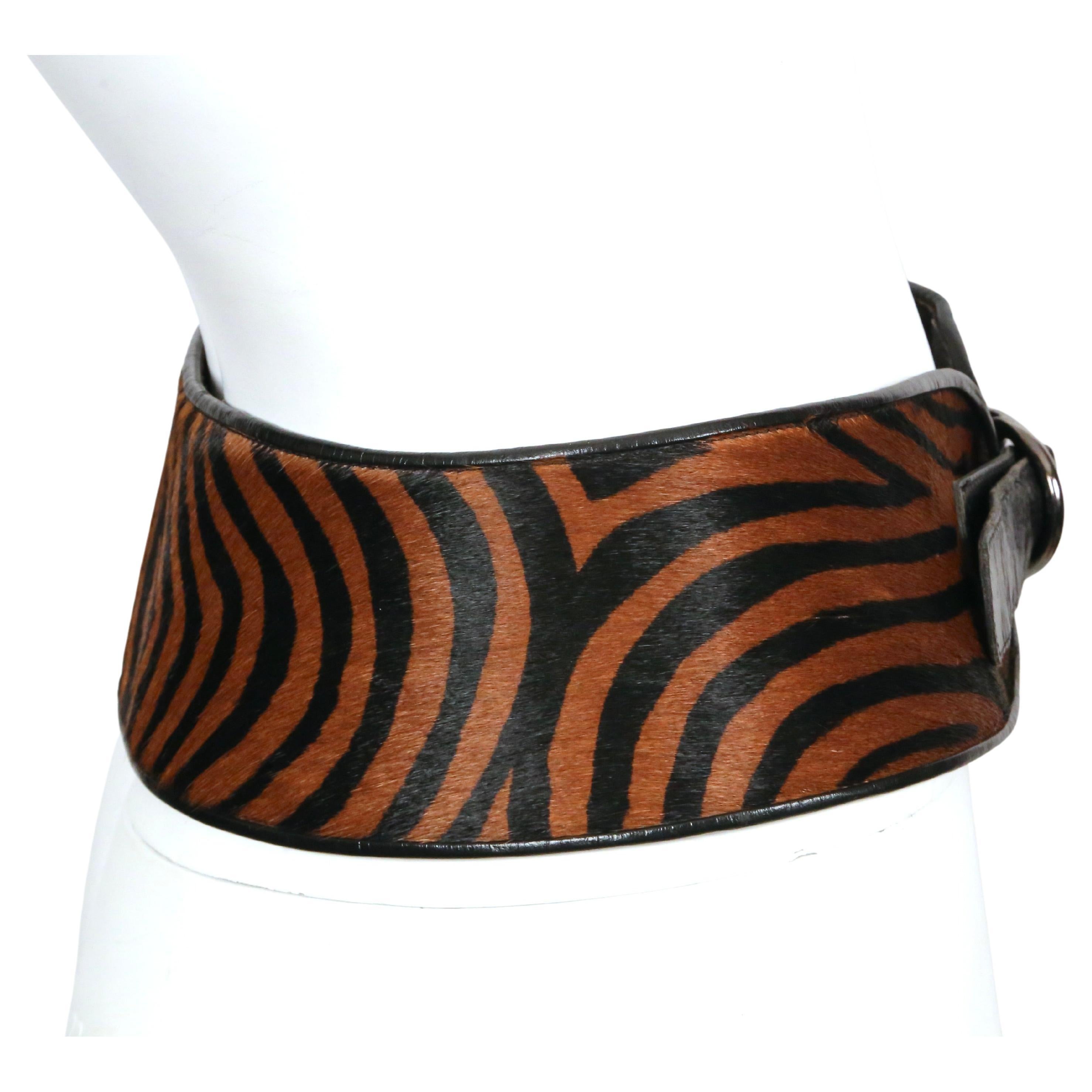 Black 1986 YVES SAINT LAURENT pony fur RUNWAY belt with black leather trim