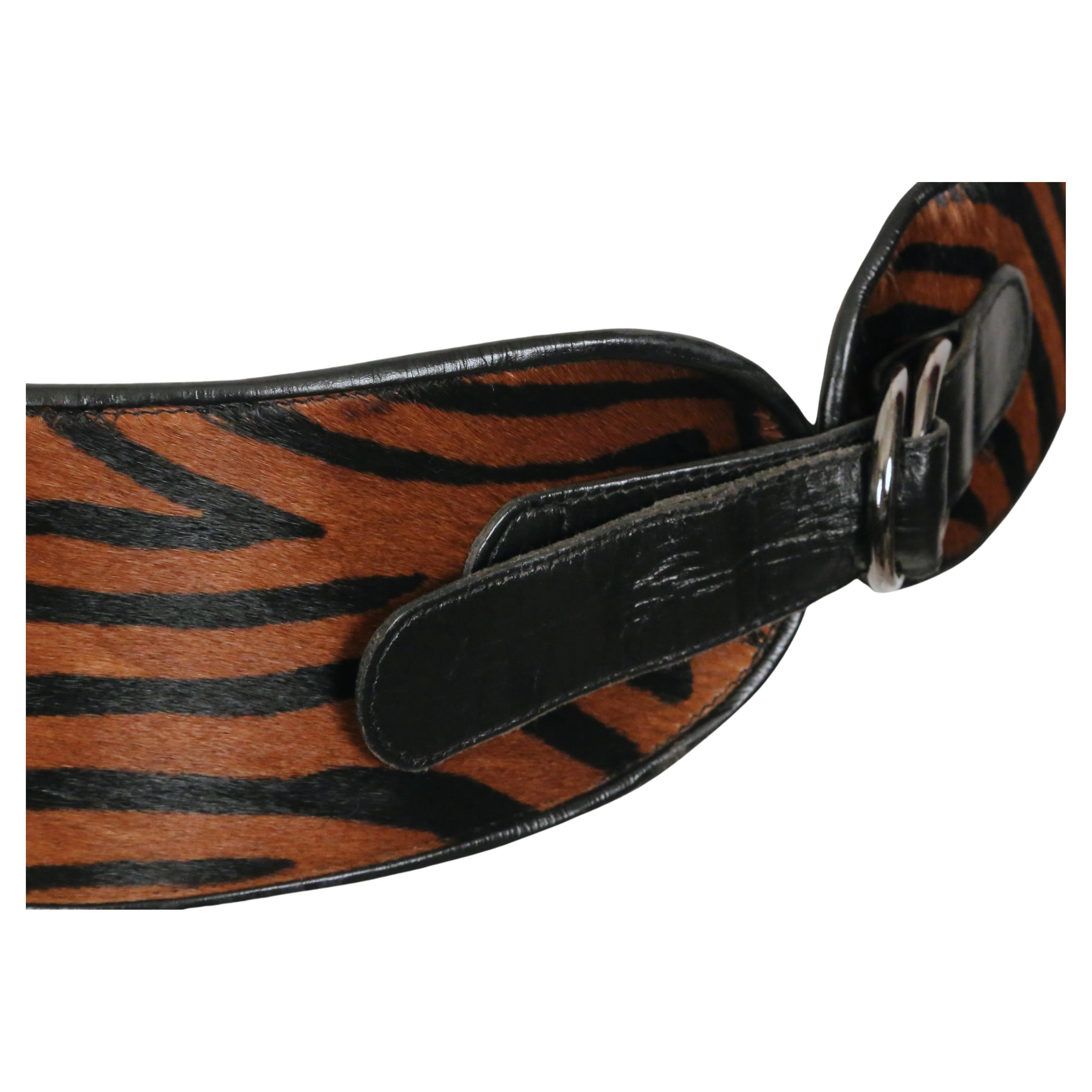 1986 YVES SAINT LAURENT pony fur RUNWAY belt with black leather trim In Good Condition In San Fransisco, CA