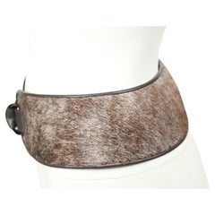 1986 YVES SAINT LAURENT pony fur RUNWAY belt with grey leather trim