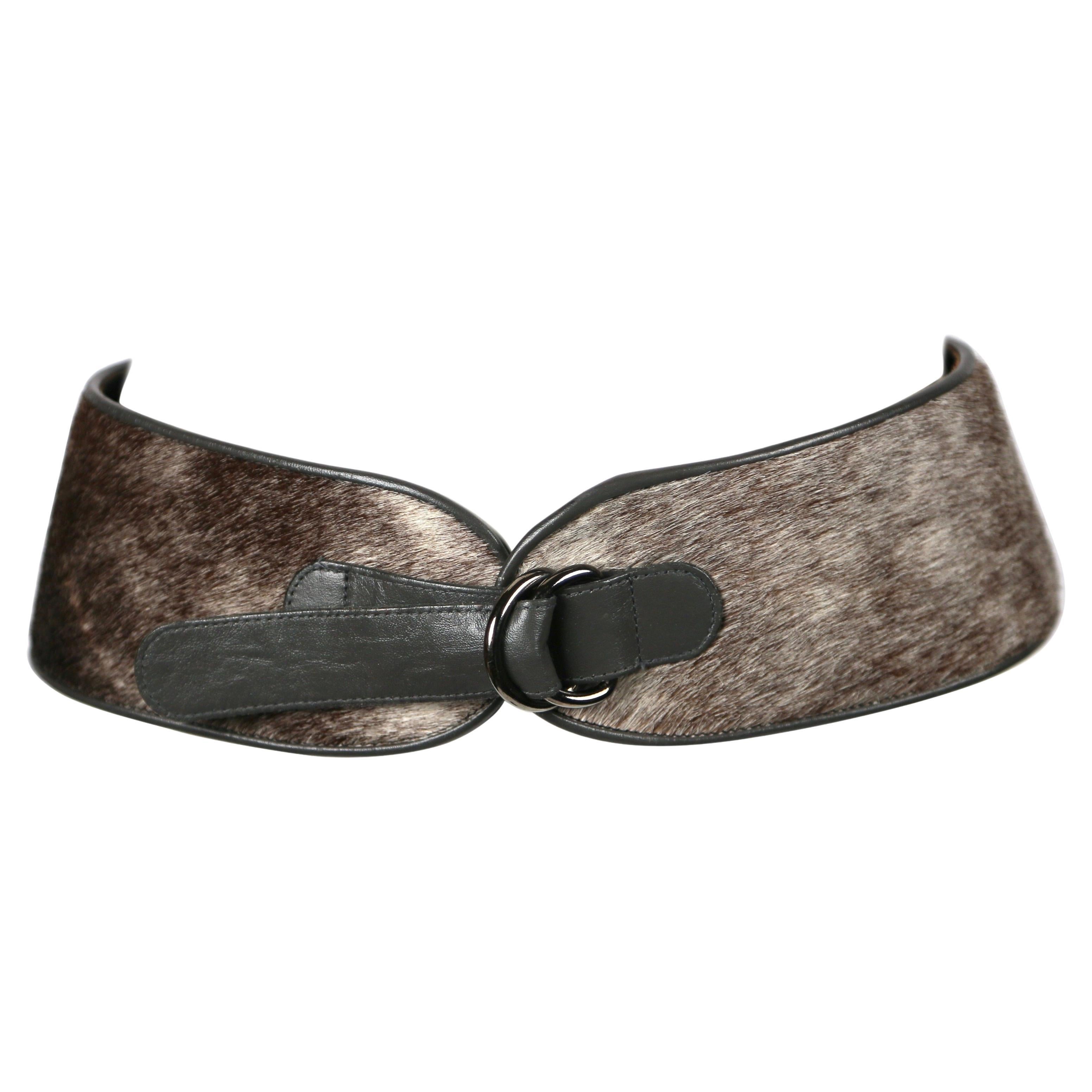 1986 YVES SAINT LAURENT pony fur RUNWAY belt with grey leather trim  For Sale
