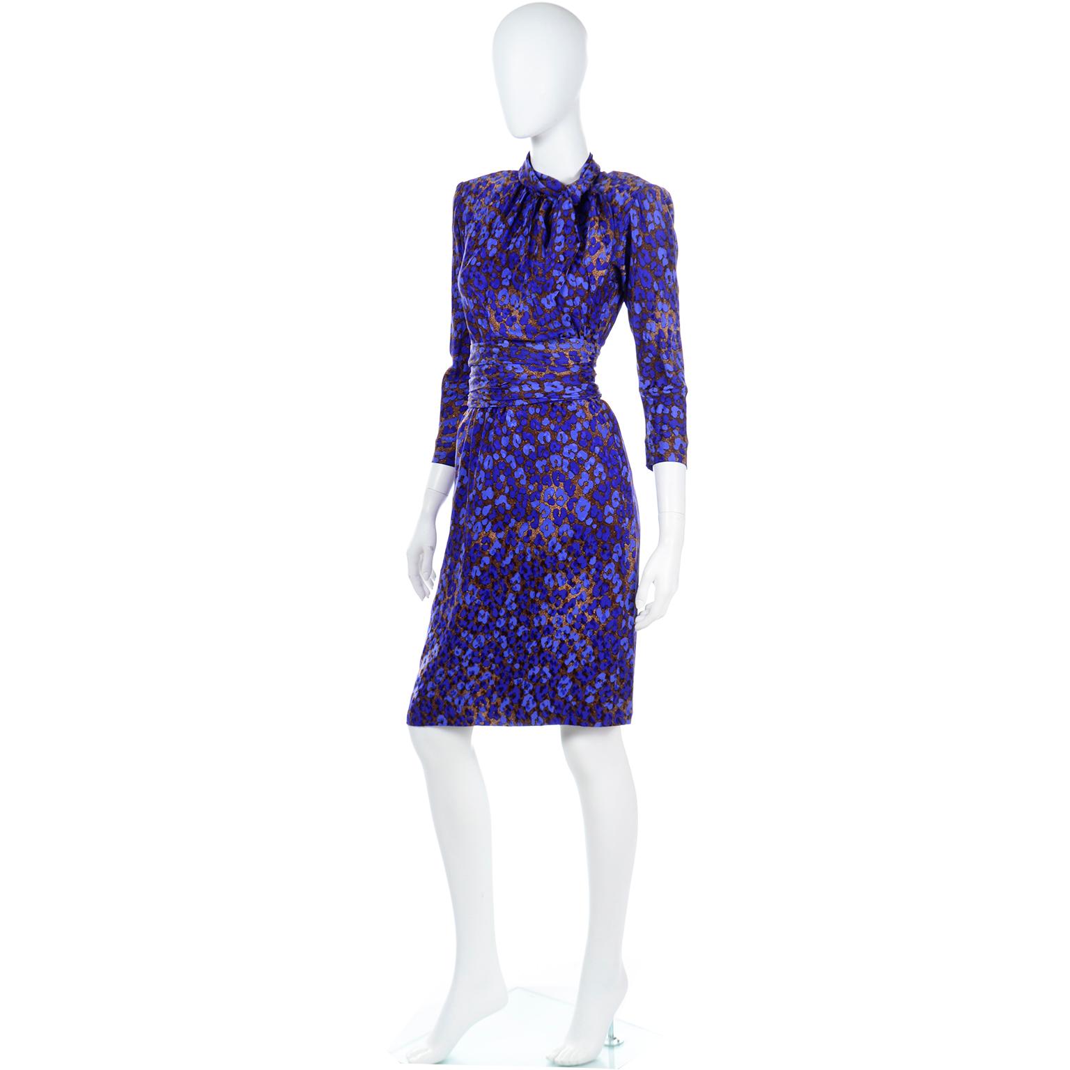 1986 Yves Saint Laurent Royal Blue & Copper Silk Runway Documented Dress In Excellent Condition In Portland, OR