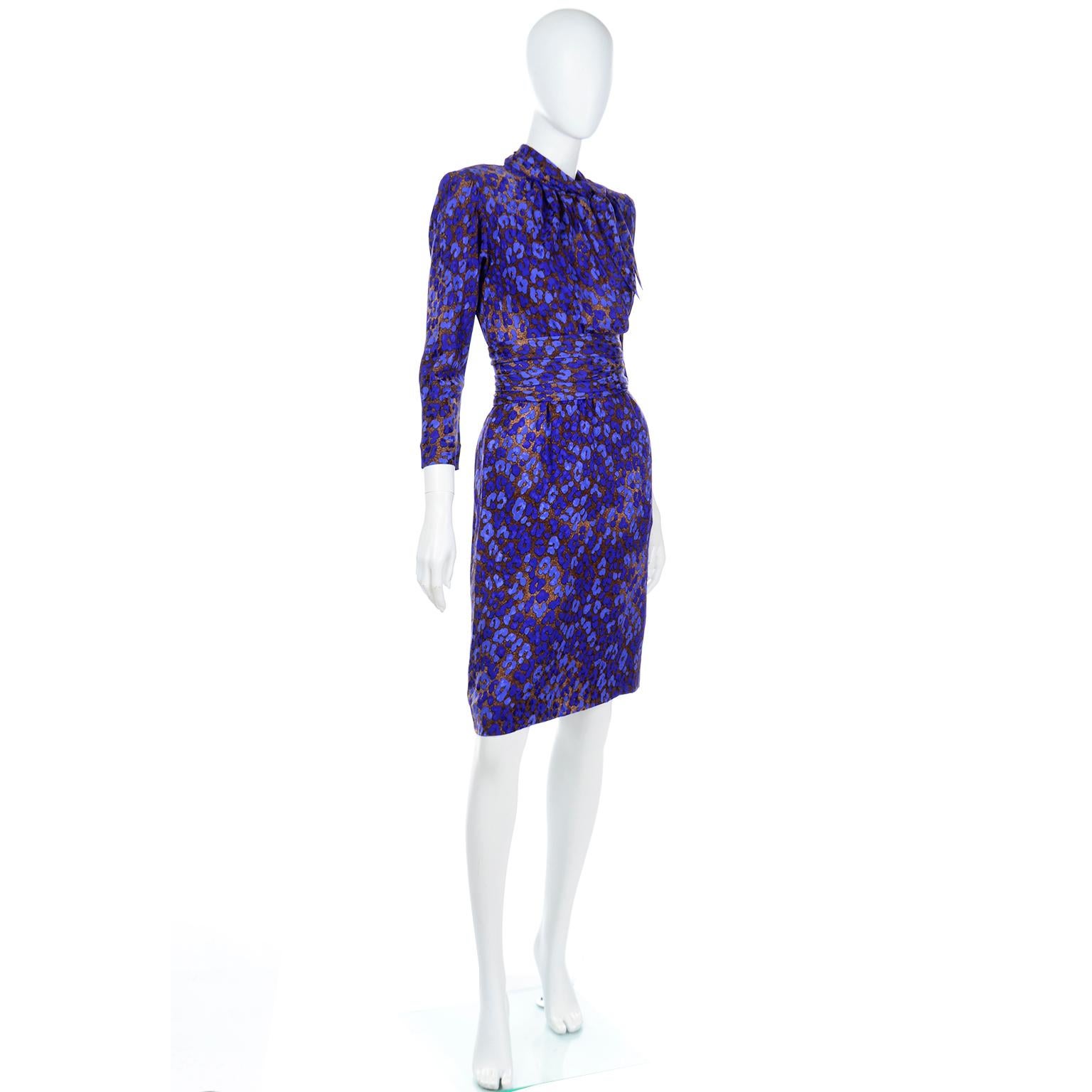 1986 Yves Saint Laurent Royal Blue & Copper Silk Runway Documented Dress 1