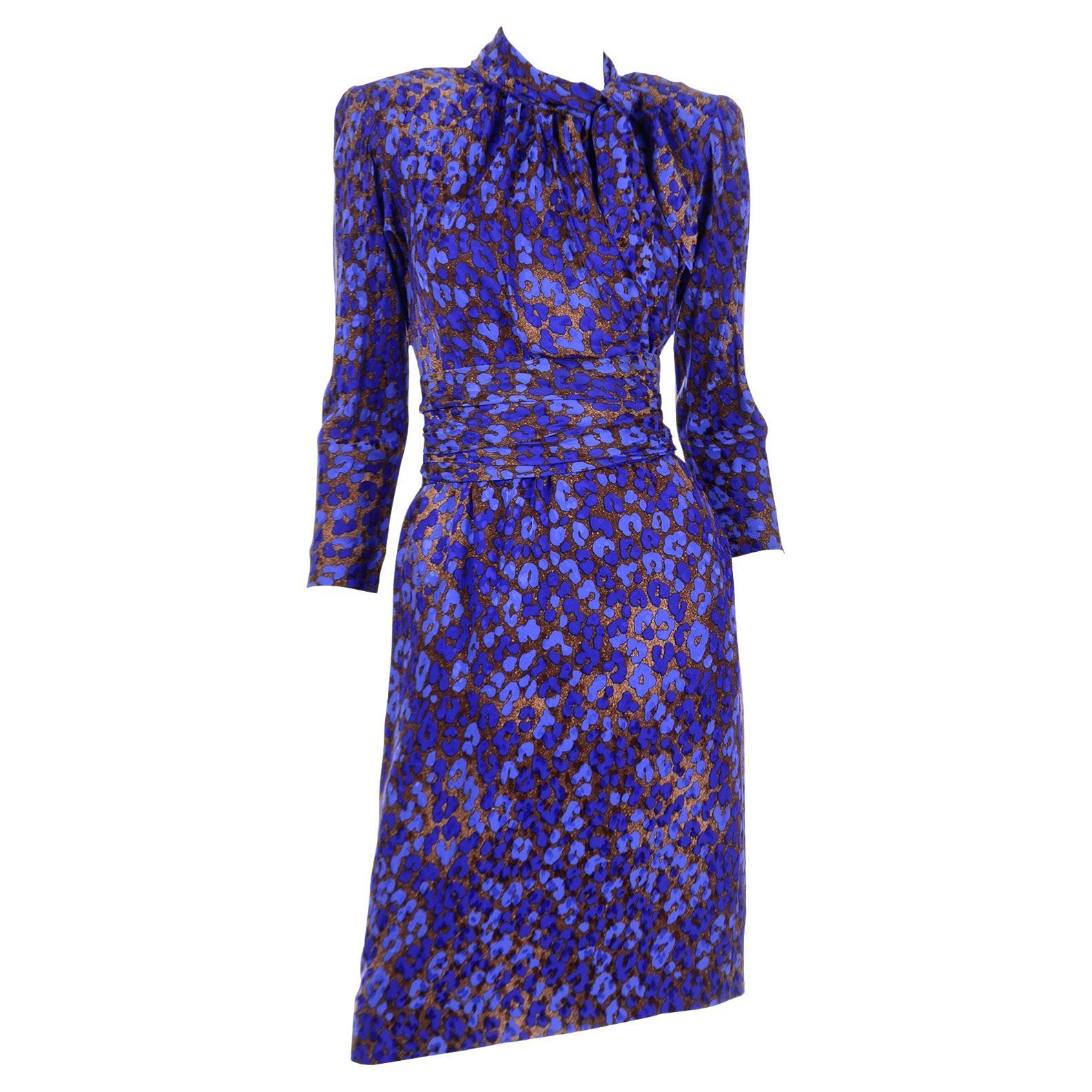 1986 Yves Saint Laurent Royal Blue & Copper Silk Runway Documented Dress