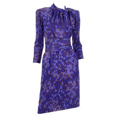 Vintage 1986 Yves Saint Laurent Royal Blue & Copper Silk Runway Documented Dress