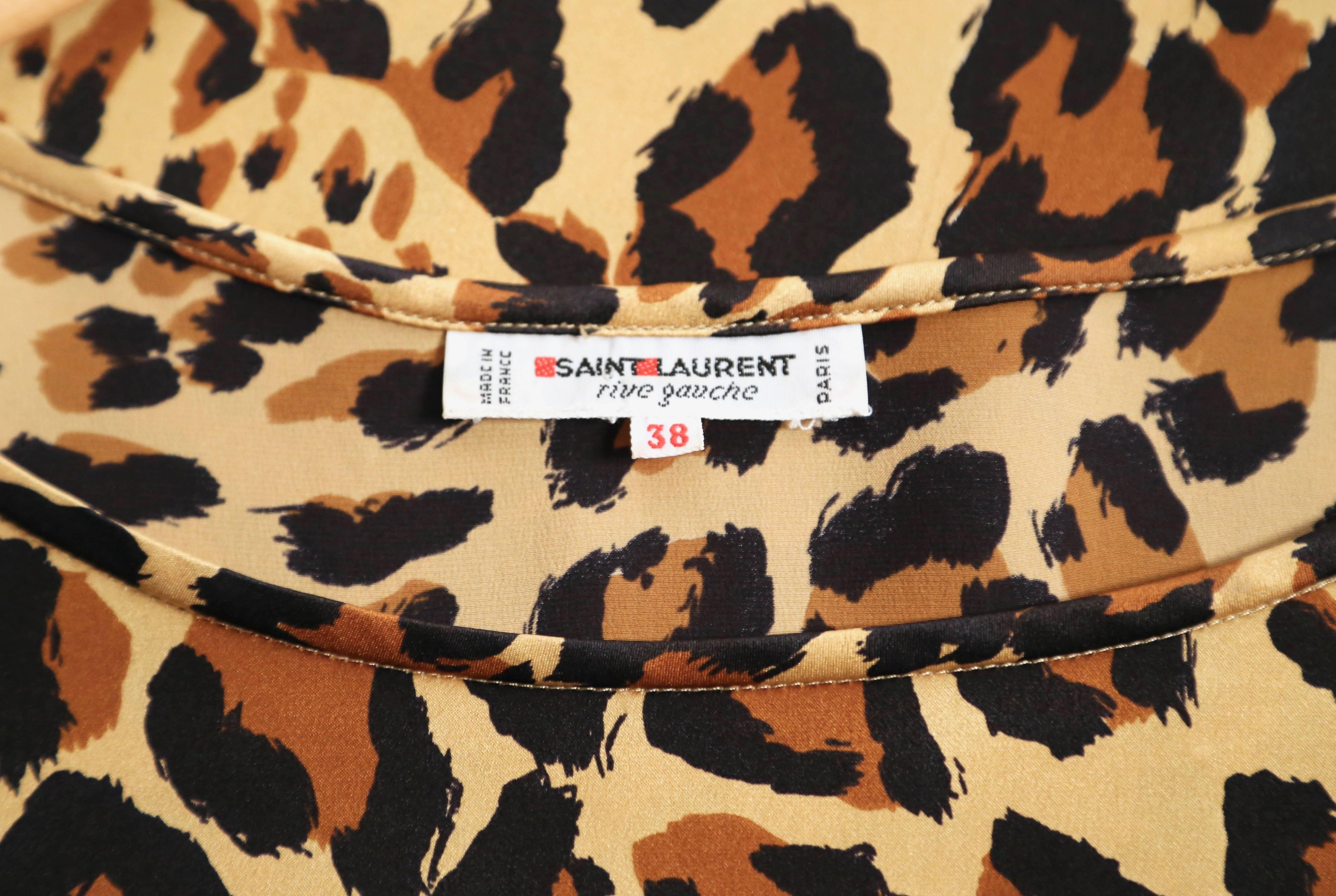 Black 1986 Yves Saint Laurent silk leopard printed runway top For Sale