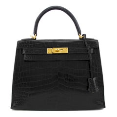 1987 28cm Black Crocodile Kelly Bag