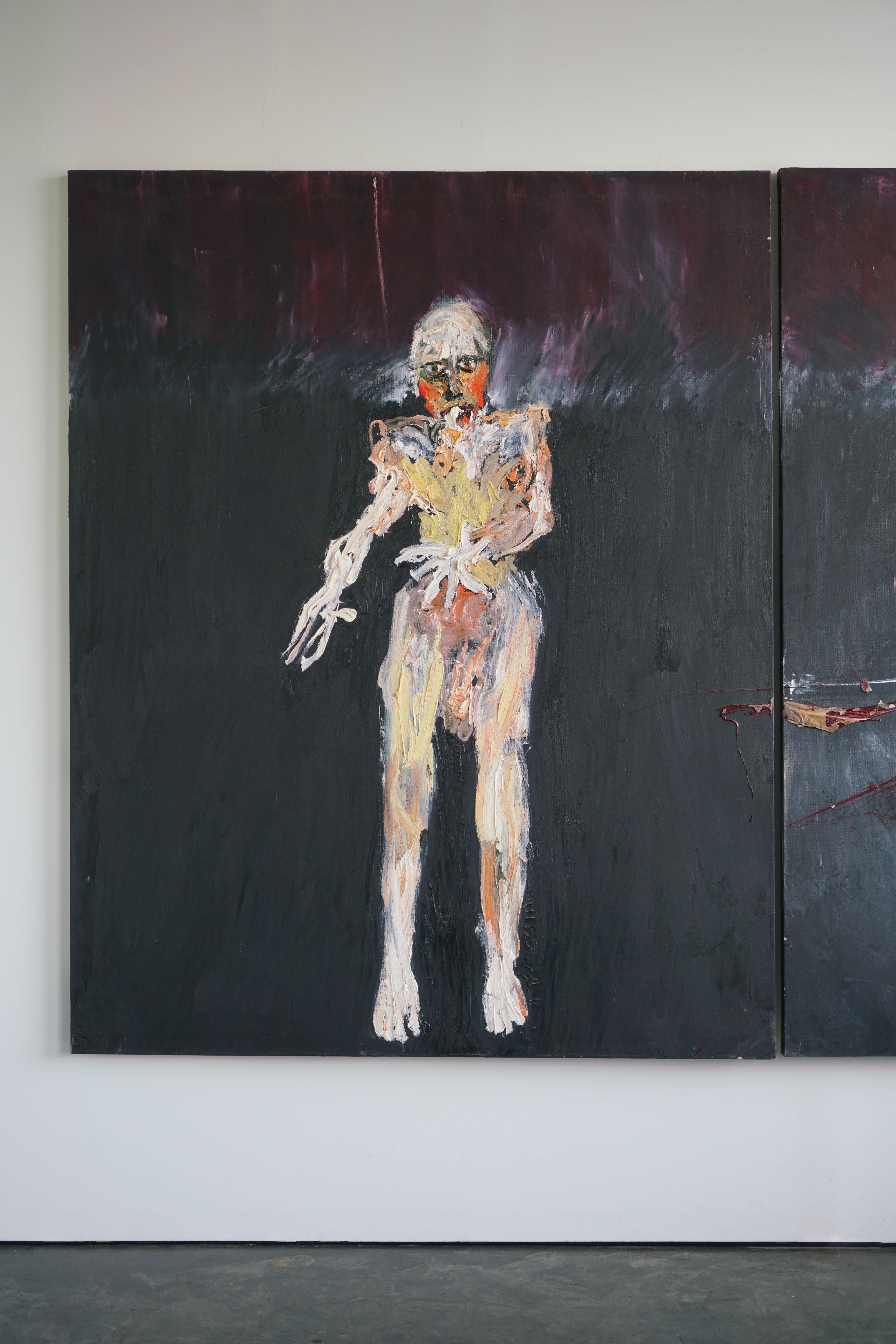 1987 Abstract Figurative Diptych Oil Painting by Michael Hafftka, Set of 2 In Good Condition In Chicago, IL