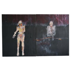 1987 Abstract Figurative Diptych Oil Painting by Michael Hafftka, Set of 2