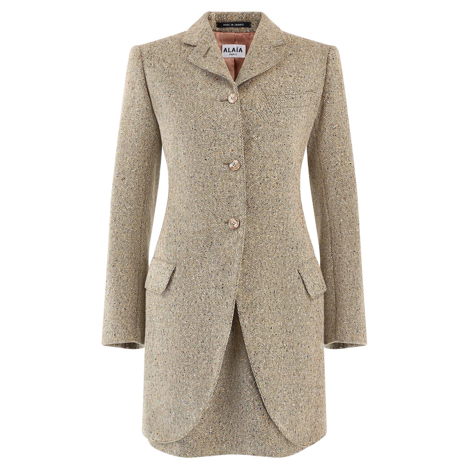 1987 Alaia Green Fleck Tweed Riding Suit en venta