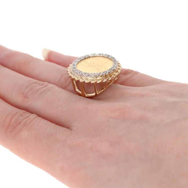 1987 American Eagle $5 Coin Ring, 14k and 22k Yellow Gold Diamond Halo .30 Carat 1