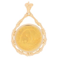 1987 Authentic Chinese 25 Yuan Coin Pendant, 14k Gold & .999 Gold Bamboo