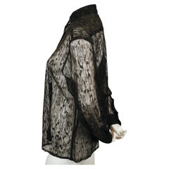 1987 AZZEDINE ALAIA black textured net RUNWAY button up shirt