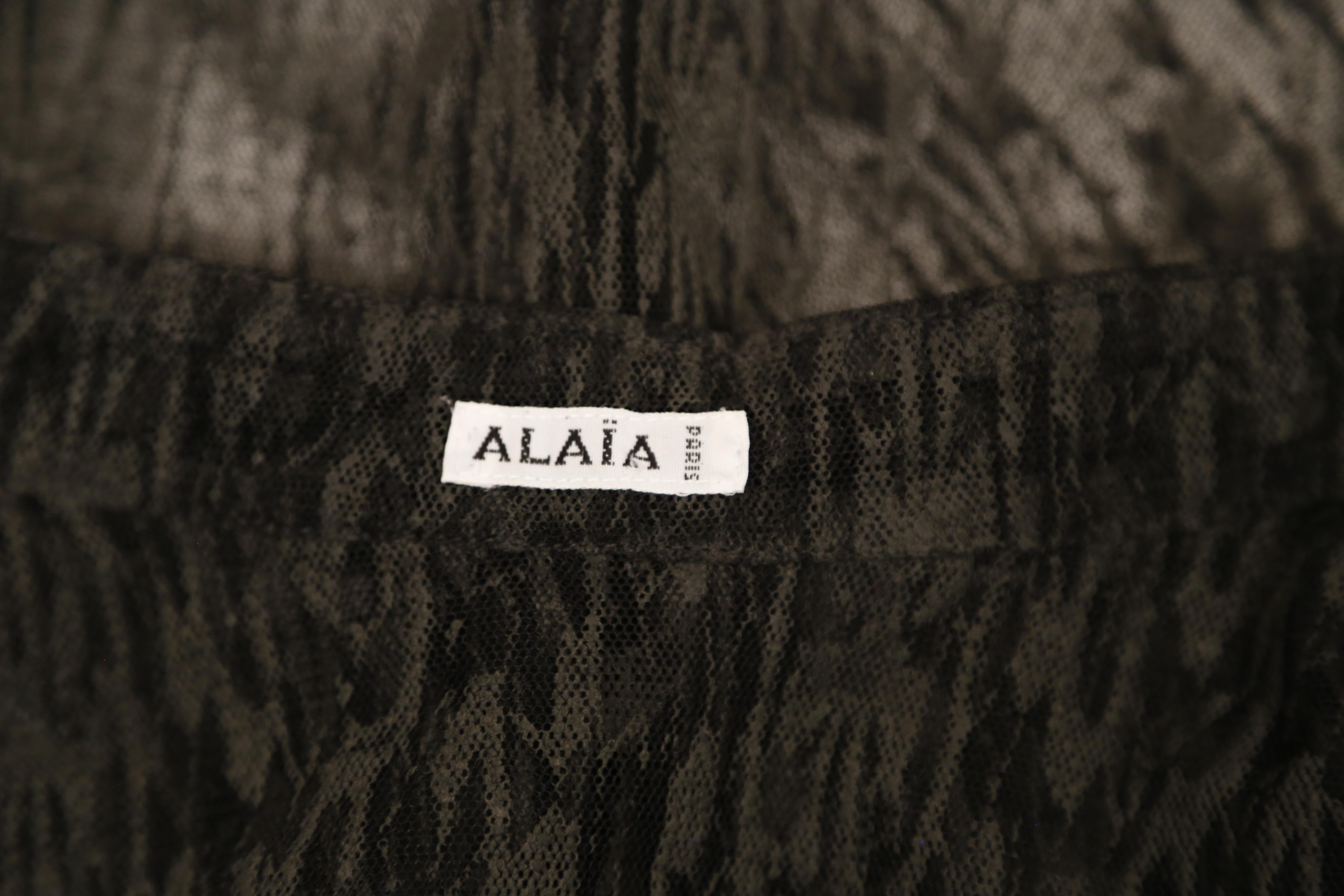 1987 AZZEDINE ALAIA black textured net RUNWAY button up shirt For Sale 2