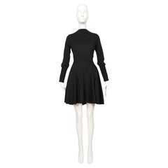 1987 AZZEDINE ALAIA black wool RUNWAY dress with extra low V back