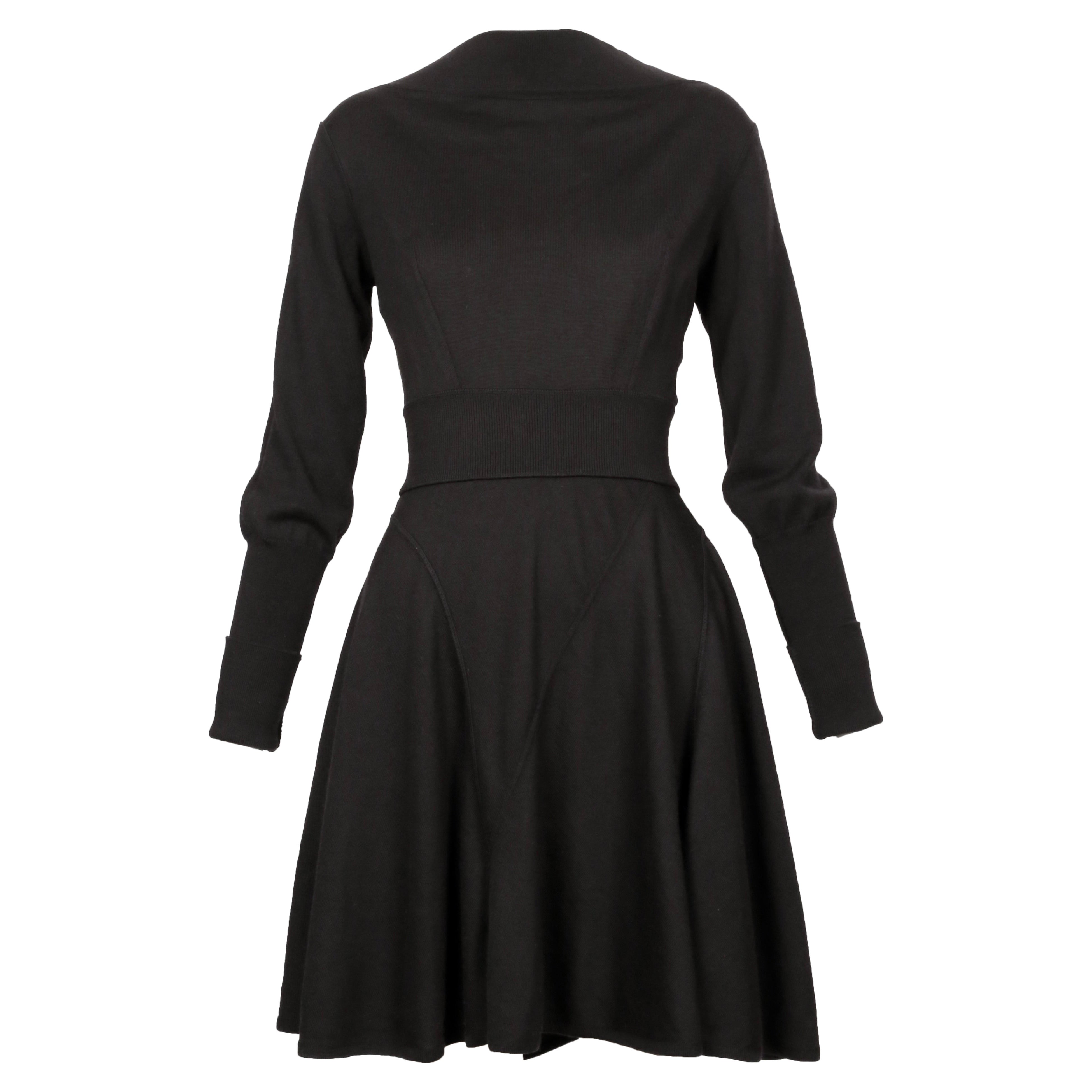 1987 AZZEDINE ALAIA black wool RUNWAY dress with extra low V back For Sale