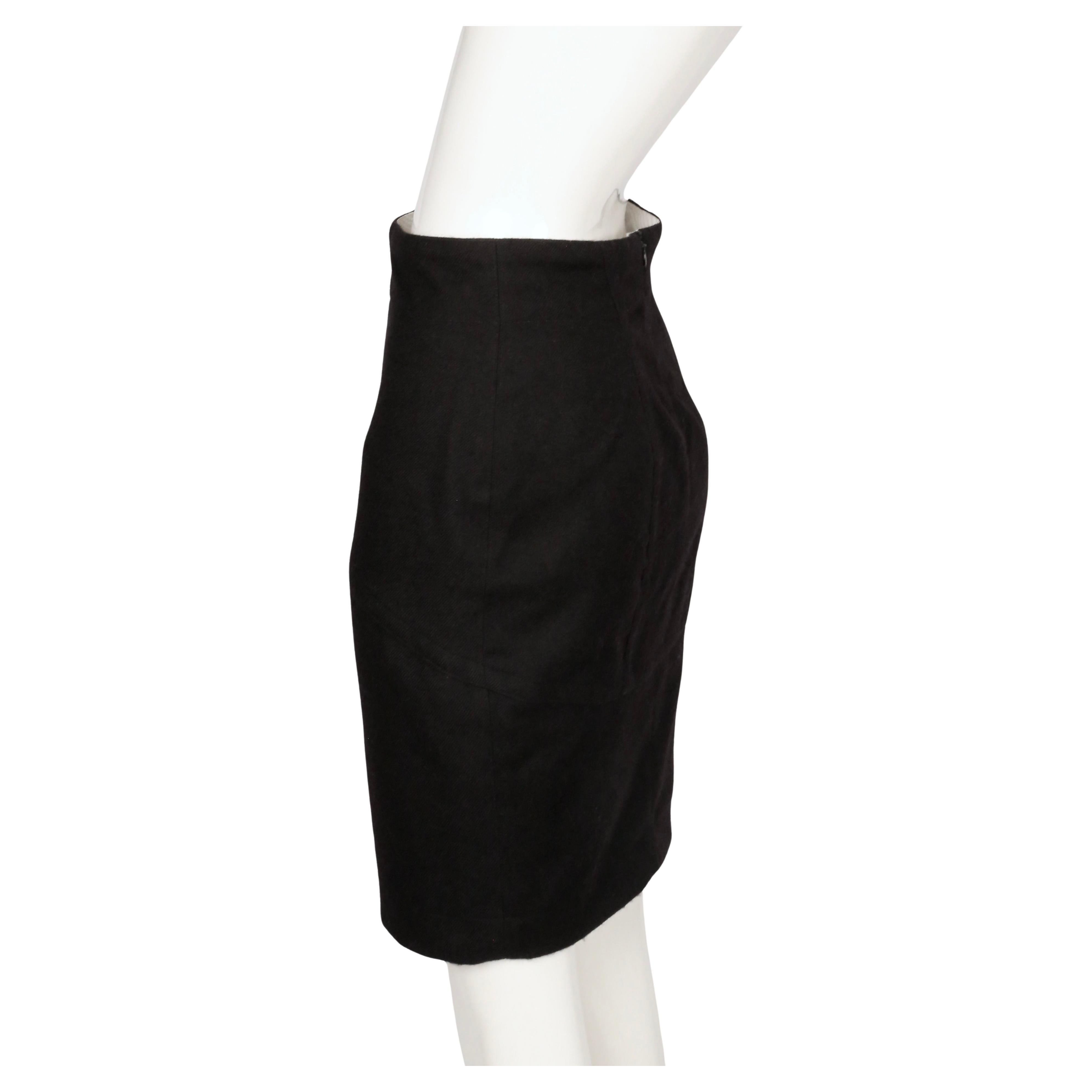 1987 AZZEDINE ALAIA black worsted gabardine wool RUNWAY skirt with seams en vente 1