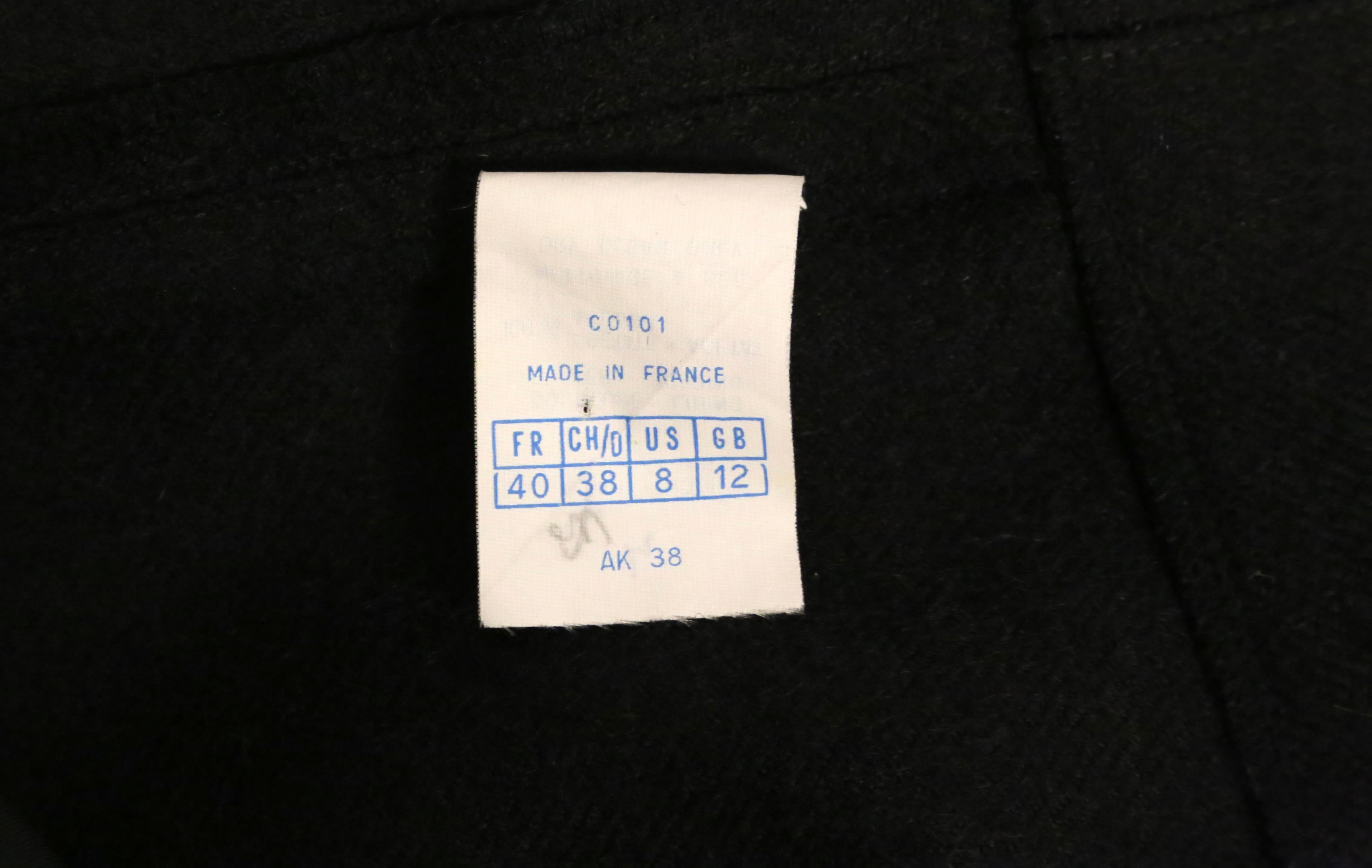 1987 AZZEDINE ALAIA black worsted gabardine wool RUNWAY skirt with seams en vente 4