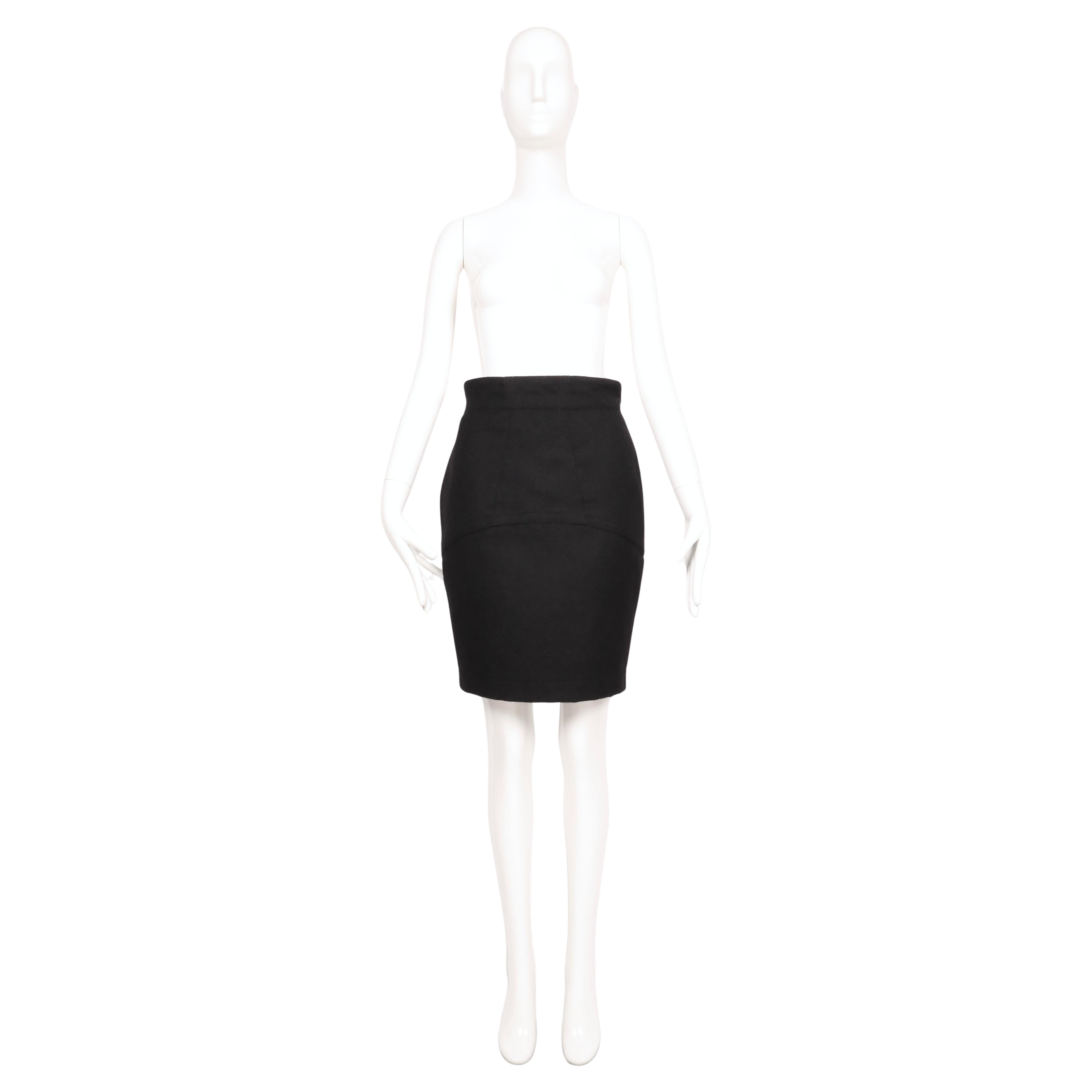 1987 AZZEDINE ALAIA black worsted gabardine wool RUNWAY skirt with seams