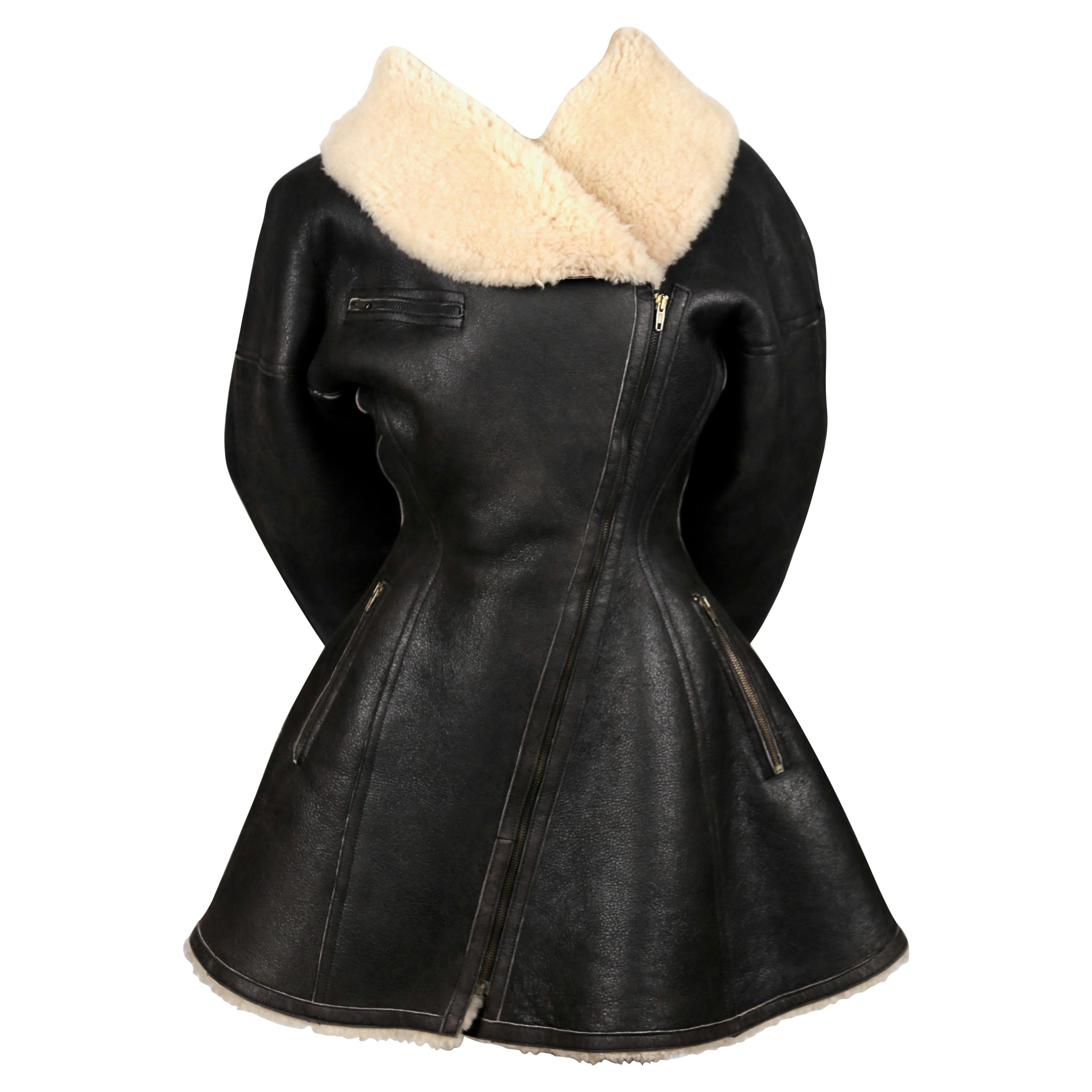 1987 AZZEDINE ALAIA flared brown shearling coat with shawl collar