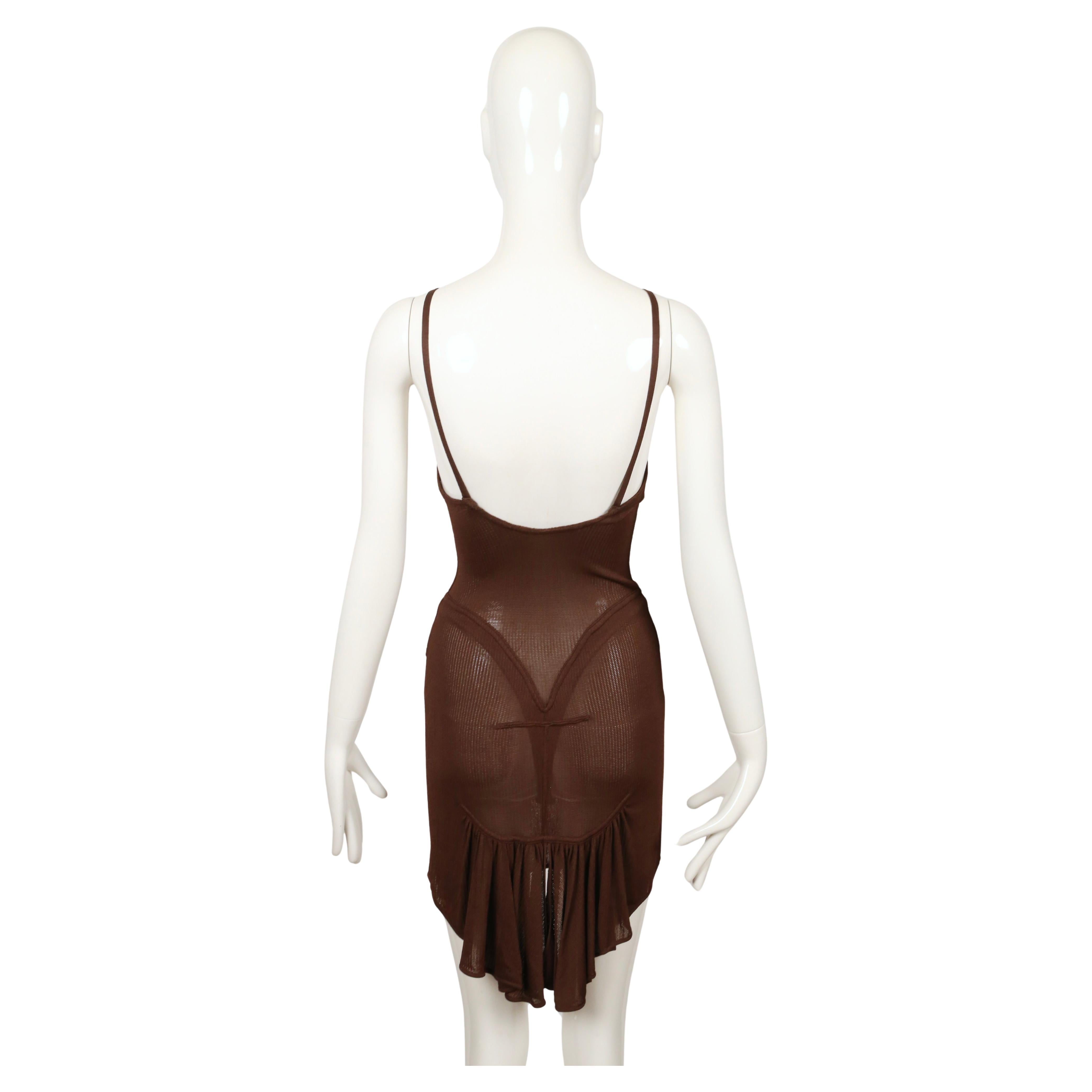 1987 AZZEDINE ALAIA RUNWAY Vestido de pasarela marrón semitransparente 5