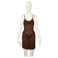 1987 AZZEDINE ALAIA RUNWAY semi-sheer brown runway dress