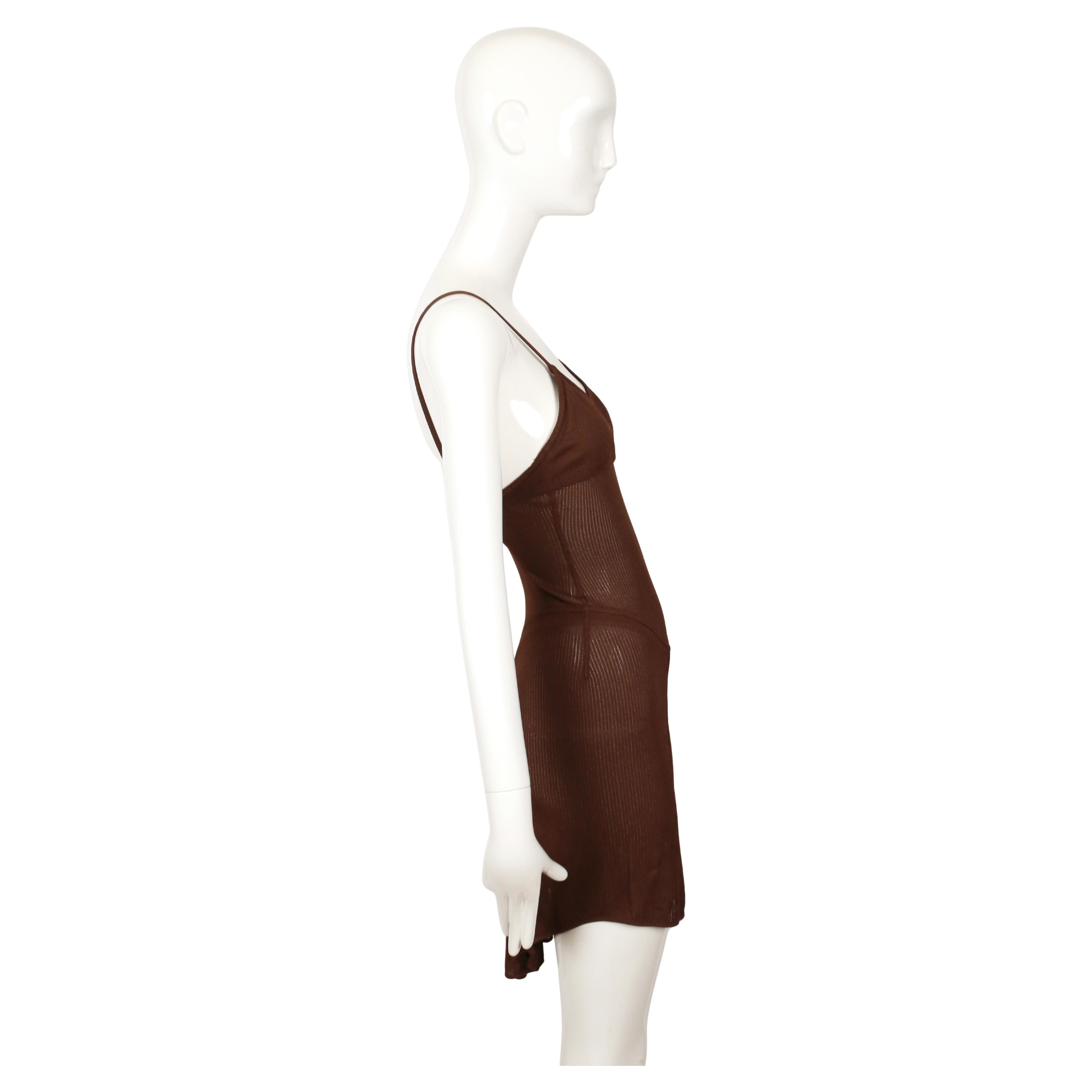 1987 AZZEDINE ALAIA RUNWAY Vestido de pasarela marrón semitransparente 2