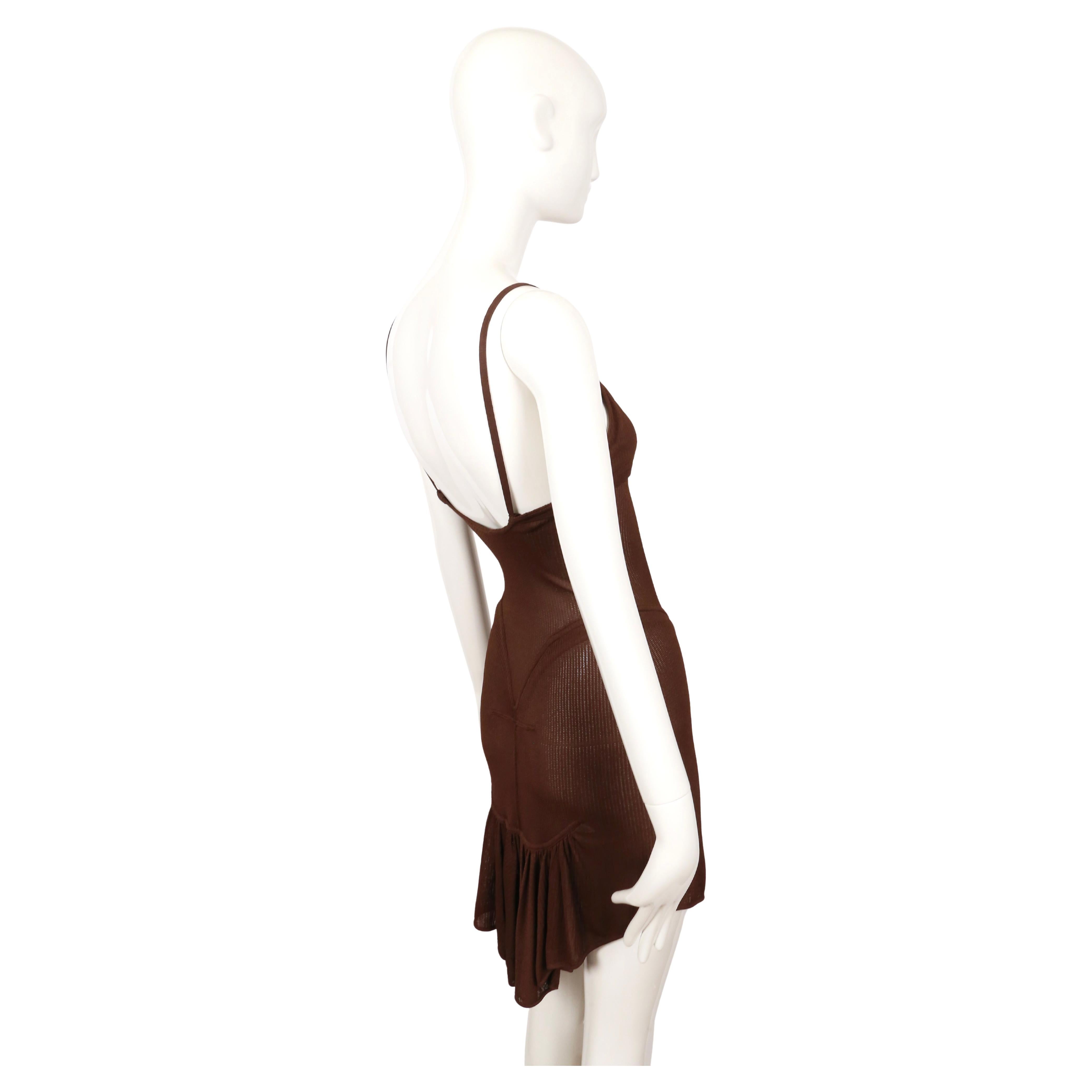 1987 AZZEDINE ALAIA RUNWAY Vestido de pasarela marrón semitransparente 3
