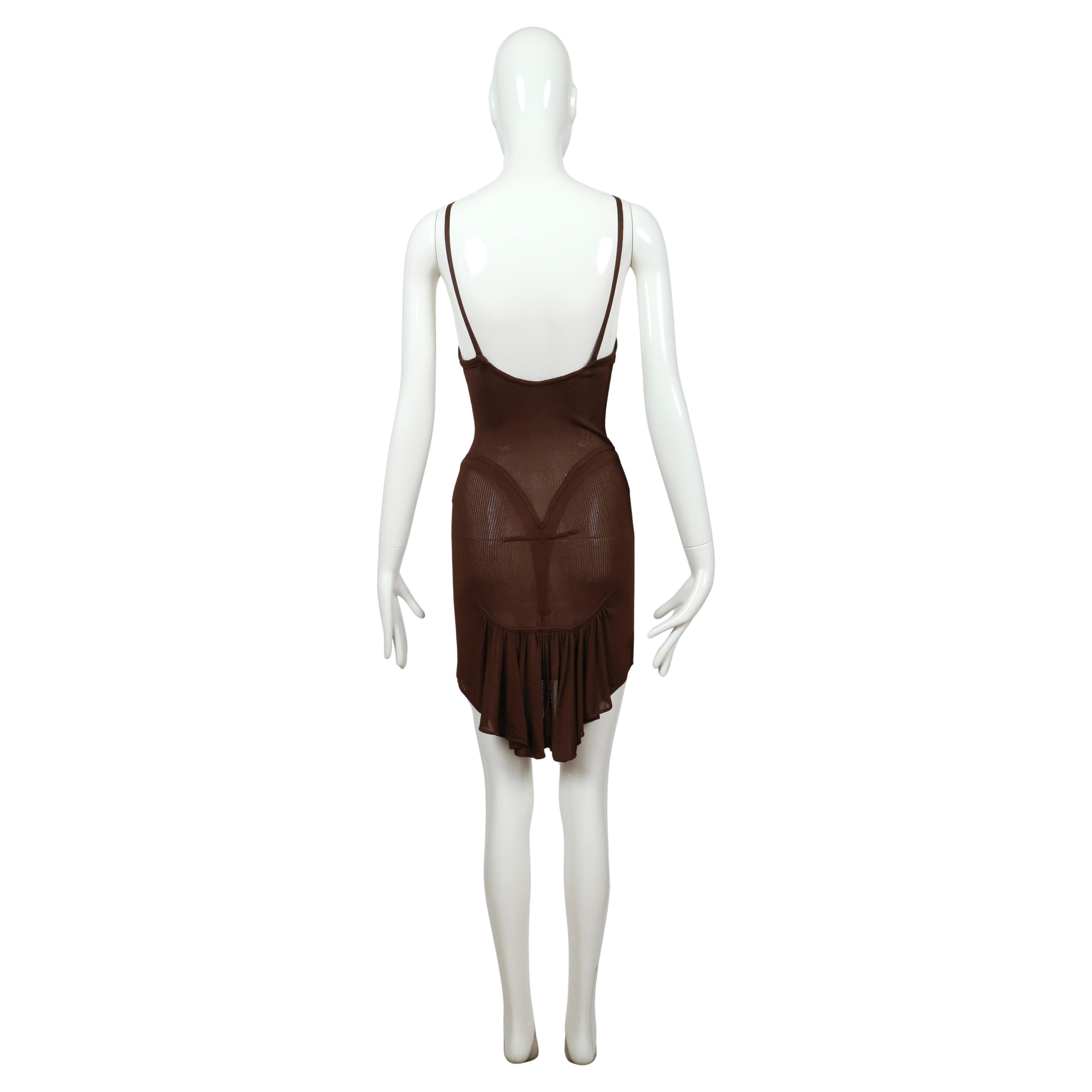 1987 AZZEDINE ALAIA RUNWAY Vestido de pasarela marrón semitransparente 4