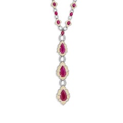 19.87 Carat Ruby 2.05 Carat SI/H Diamond Enamel Necklace 18 Karat White Gold