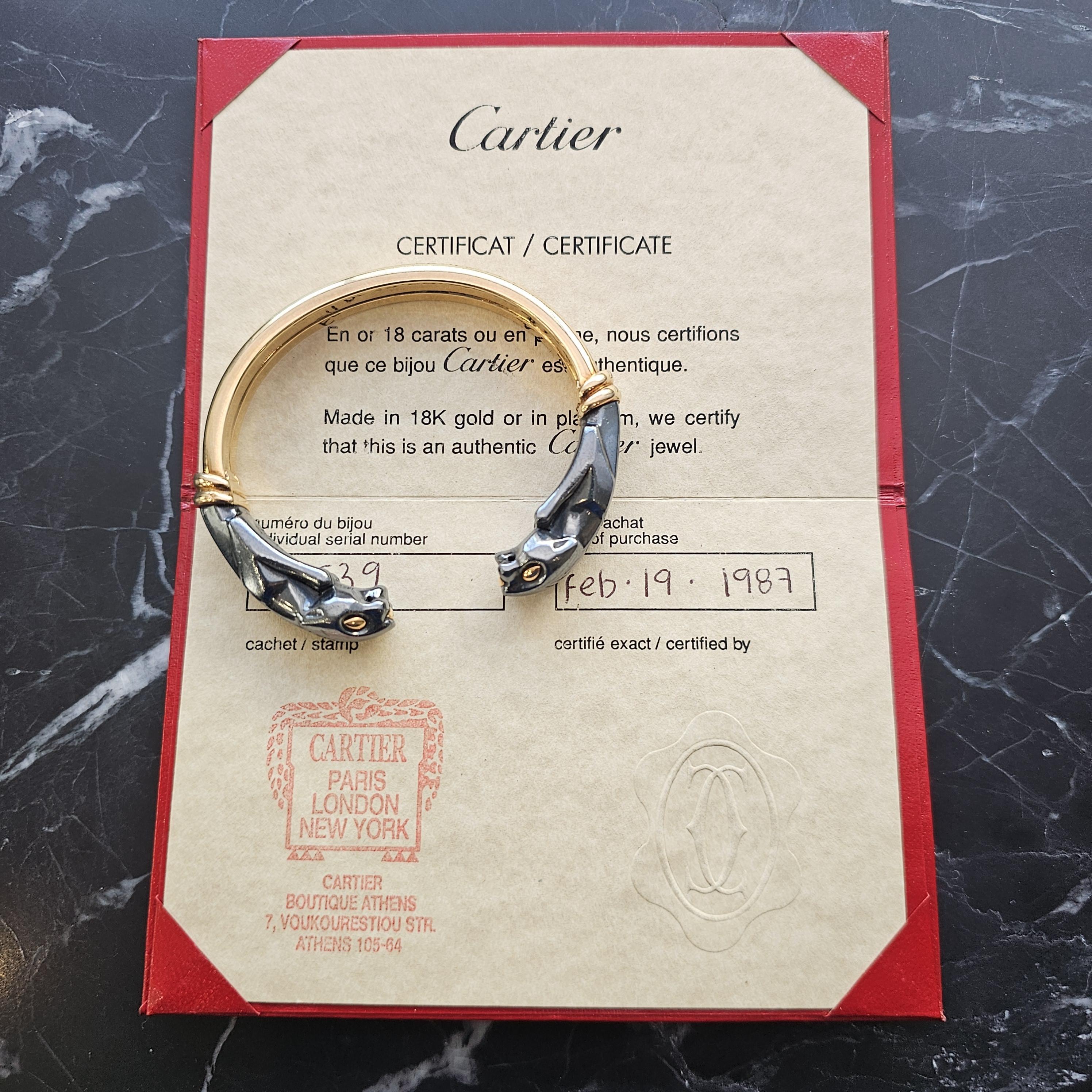 1987 Cartier 18k Gelbgold Silberium Double Panthere Manschettenarmband Zertifikat im Angebot 5
